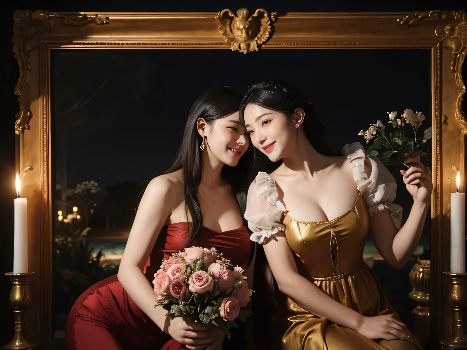 Geometry,stain glass,12 zodiac signs,Vigée Leblanc style,Math、Astronomical utensils,astronault,Roses in a vase,fruits,cute little,A smile,Ancient Greek costumes,Paintings by Sandro Botticelli,Costume with stretched shoulders,huge smile,large full breasts,Ecstasy expression,A sexy,Beautiful bare skin,Cute smile
