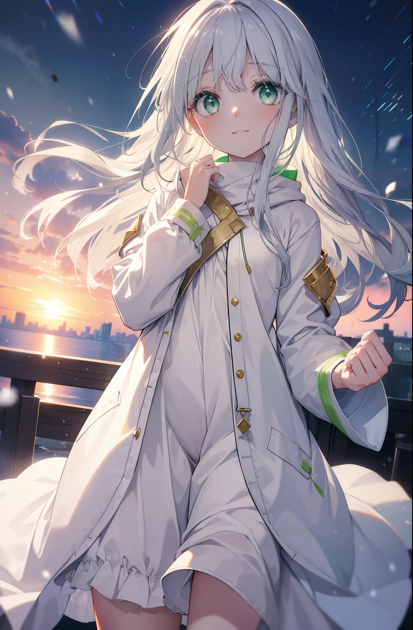 index, index, (green eyes:1.5), silver hair, long hair,smile, (flat chest:1.2),blush,smile,open your mouth,white long hoodie,gray long skirt,sneakers,Both hands are in the pockets of the hoodie,winter,cold sky,that'It's snowing,morning,morning日,日の出
break looking at viewer, Upper body, whole body,
break outdoors, garden,
break (masterpiece:1.2), highest quality, High resolution, unity 8k wallpaper, (shape:0.8), (fine and beautiful eyes:1.6), highly detailed face, perfect lighting, Very detailed CG, (perfect hands, perfect anatomy),
