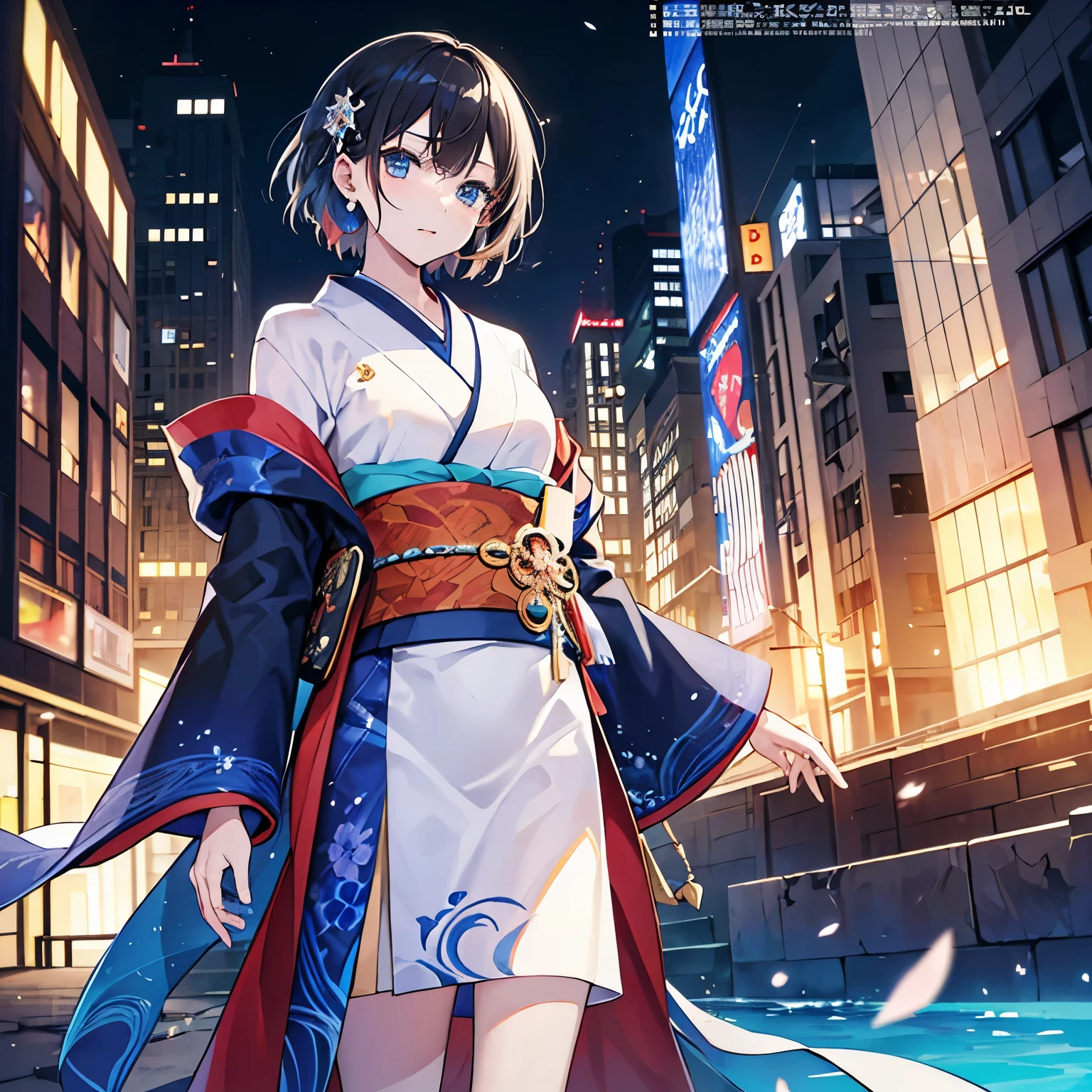 ((8K resolution))、((highest quality))、((masterpiece))、((Super detailed)) (((dramatic)))、(((rough)))、(((intense)))) 、highest quality, masterpiece, alone,earrings、short hair、two block、tall、woman、neutral、cool、hall々It was、vibrant、colorful、kimono、naked、テキストはBoldで目を引く、catchy slogans add to the overall drama and excitement、 photography、Tachi- e(magazine:1.3)、(coverスタイル:1.3)、trend、focusing、stylish、majestic、coiled、surroundings、touch、scene、article、cover、Bold、to attract attention、title、fashion、font、catchy、title、big、to attract attention、modern