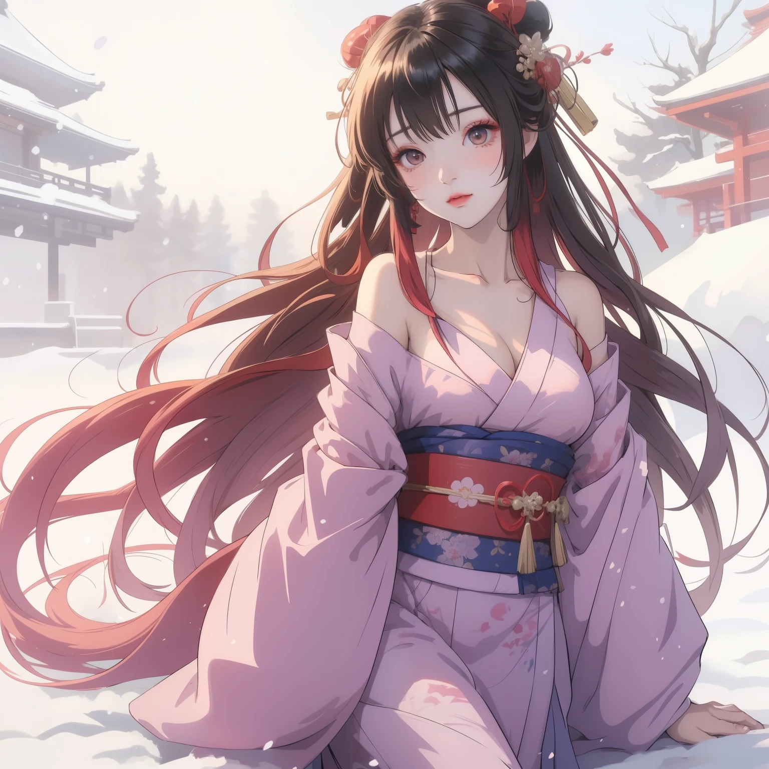 Anime girl wearing kimono in the snow, Beautiful anime girl, anime long hair girl, anime style 4k, Beautiful anime woman, Beautiful anime, beautiful anime girl, flowing hair and gown, Cute anime waifu wearing beautiful clothes, cute anime girl, Beautiful anime style, Attractive anime girl, Beautiful anime artwork, anime wallpaper 4k, HD anime wallpaper