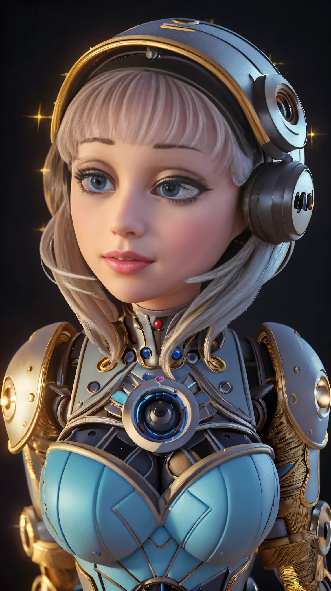 (best quality,4k,8k,highres,masterpiece:1.2),ultra-detailed,(realistic,photorealistic,photo-realistic:1.37),robotic doll,futuristic technology,detailed intricacies,metallic texture,smooth surface,complex gears,interwoven wires,twinkling lights,deep gaze,elegant pose,portraits,vivid colors,studio lighting