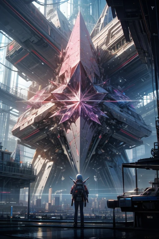 A complex crystal structure in a futuristic city - SeaArt AI