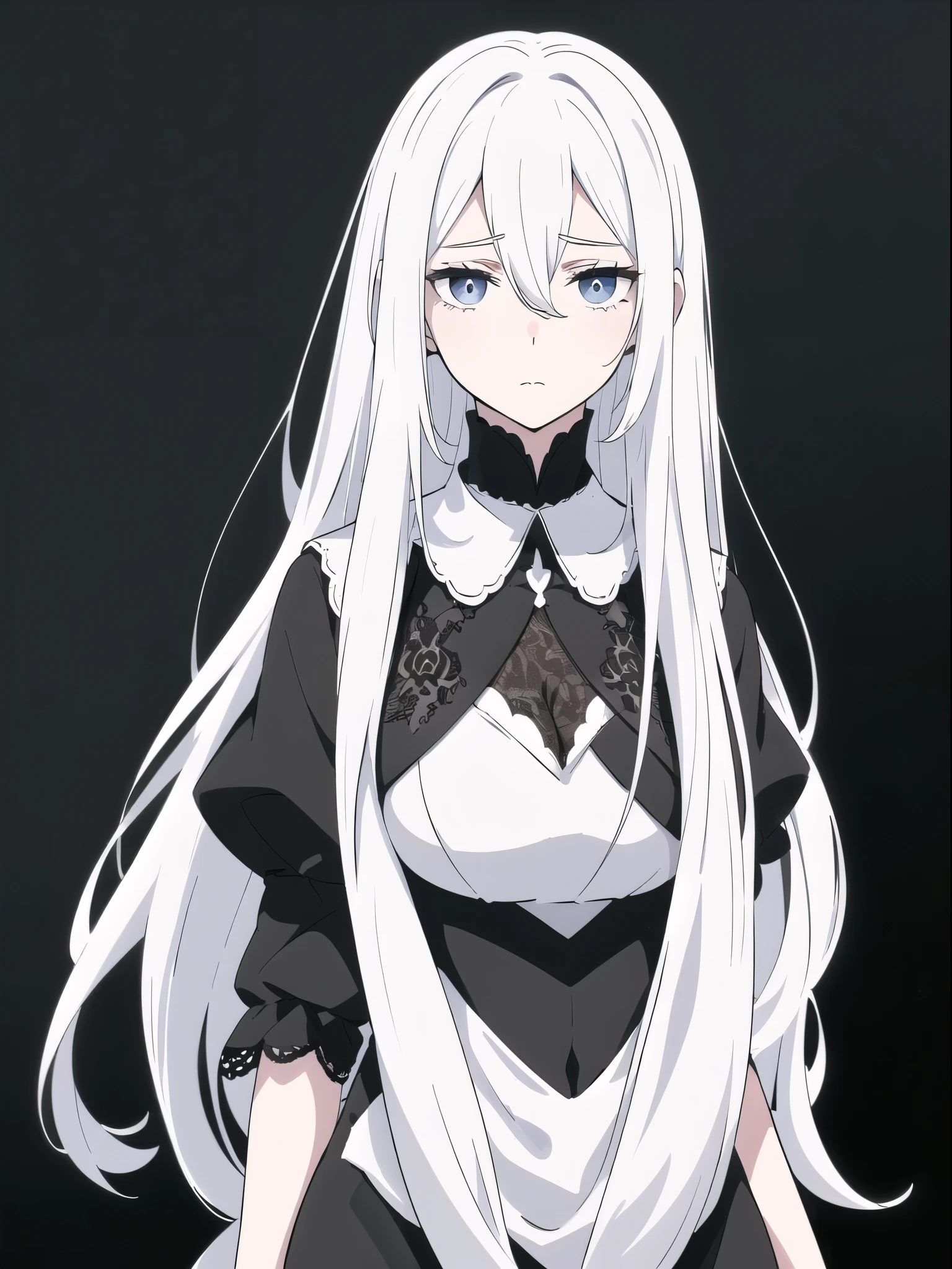 ((White hair)),((Head and Shoulders Image)),Sexy,A person,Alone,Simple style,pancake ,Simple details,Black background,Empty background,Black background wall,(20 year old woman),(Droopy hair),(White Gloves),(Evening Gown),(Lace Shirt),Lace,(confidence)