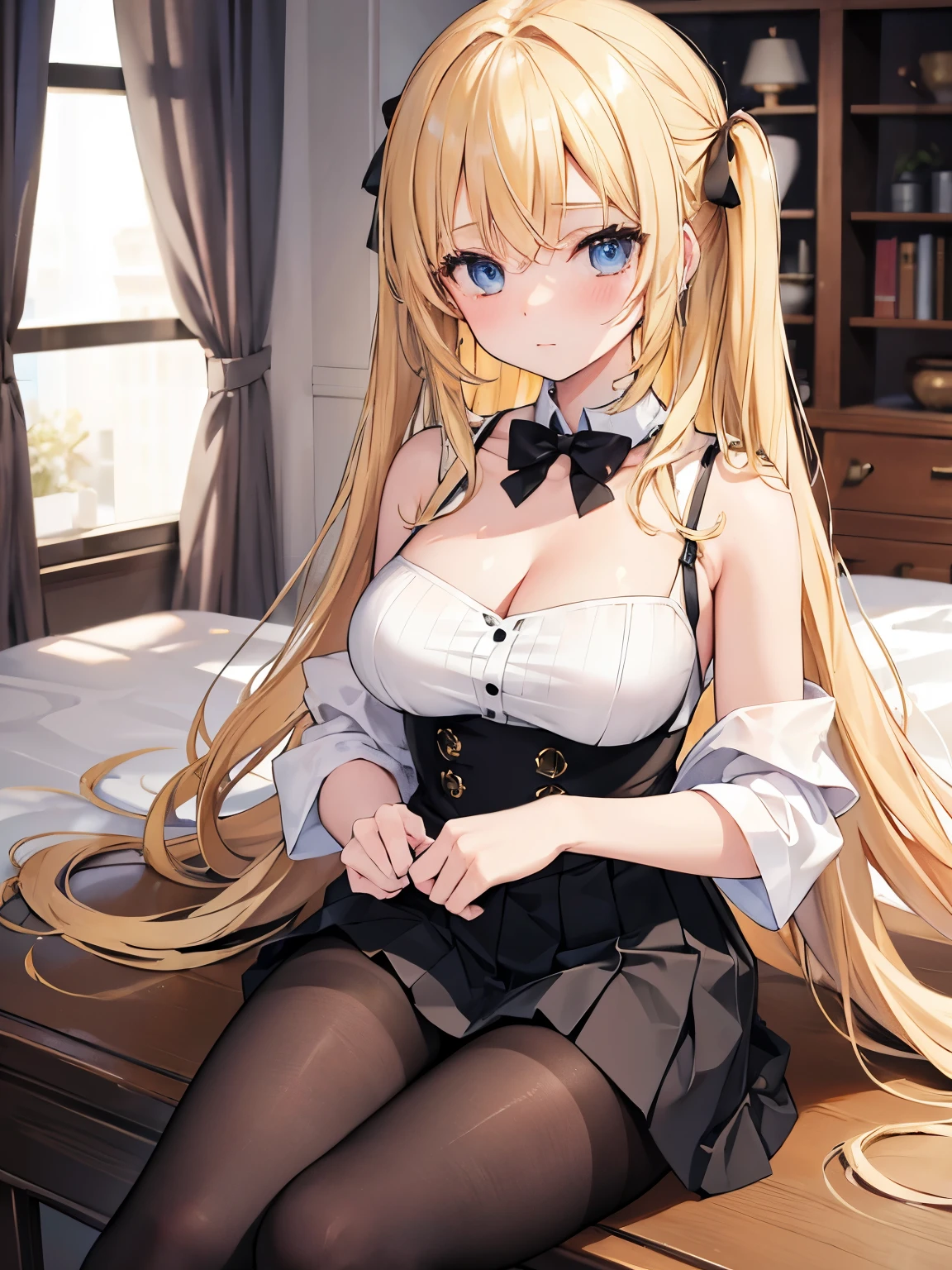 ((highest quality、High resolution))、(((2girls))), Portrait、Beautiful girl、Perfect body、beautiful ample breasts、Long blonde、Maid、No panties、Embarrassed、((Lift up your skirt and show your pussy))、Love juice、I&#39;m tempting you