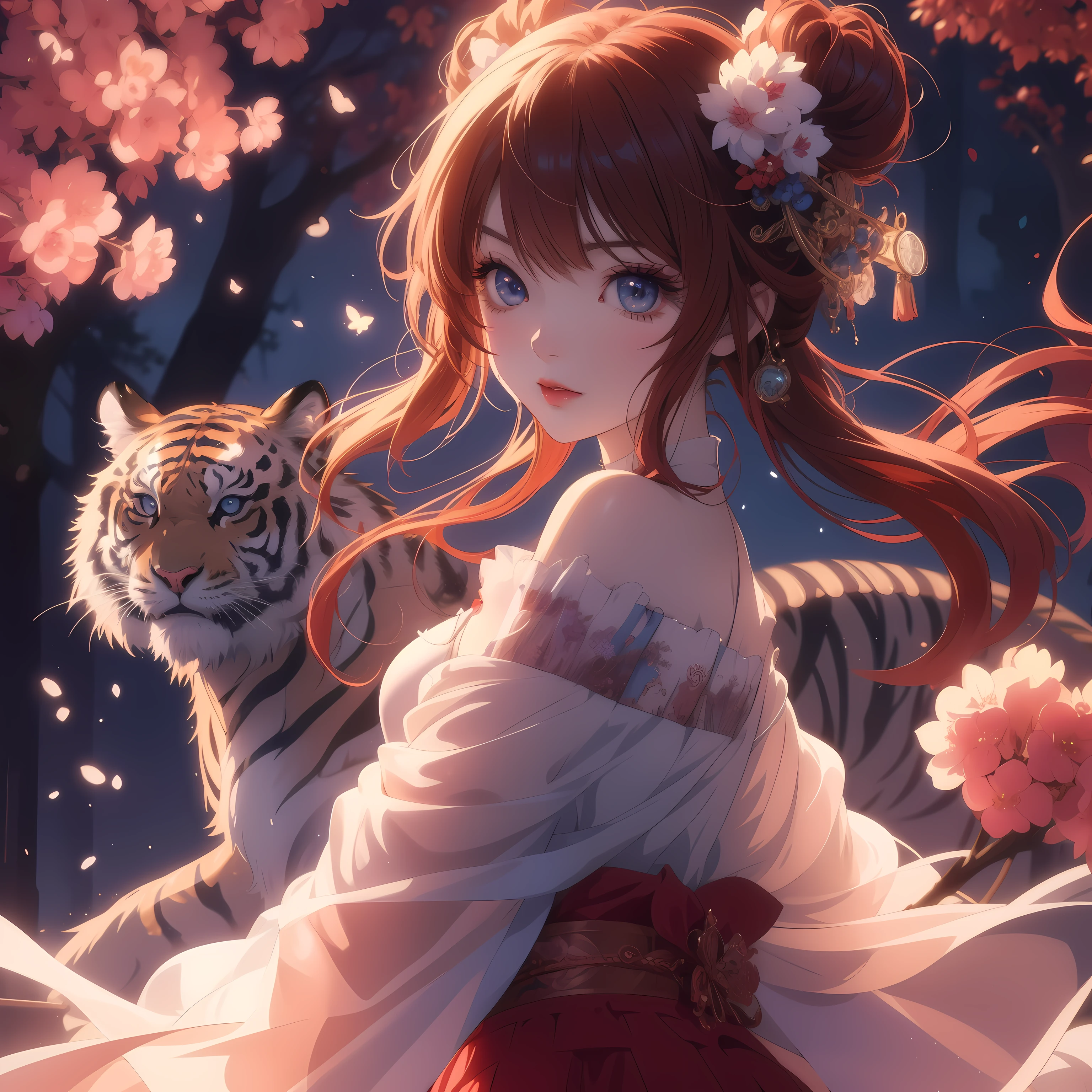 Anime girl with blue eyes and tiger on the background, anime style 4 k, Anime Art Wallpaper 4k, Anime Art Wallpaper 4k, 4k anime wallpaper, anime wallpaper 4k, anime wallpaper 4k, Animation Art Wallpaper 8k, Beautiful anime girl, anime style. 8k, beautiful anime style, Beautiful anime, 4k comic wallpaper