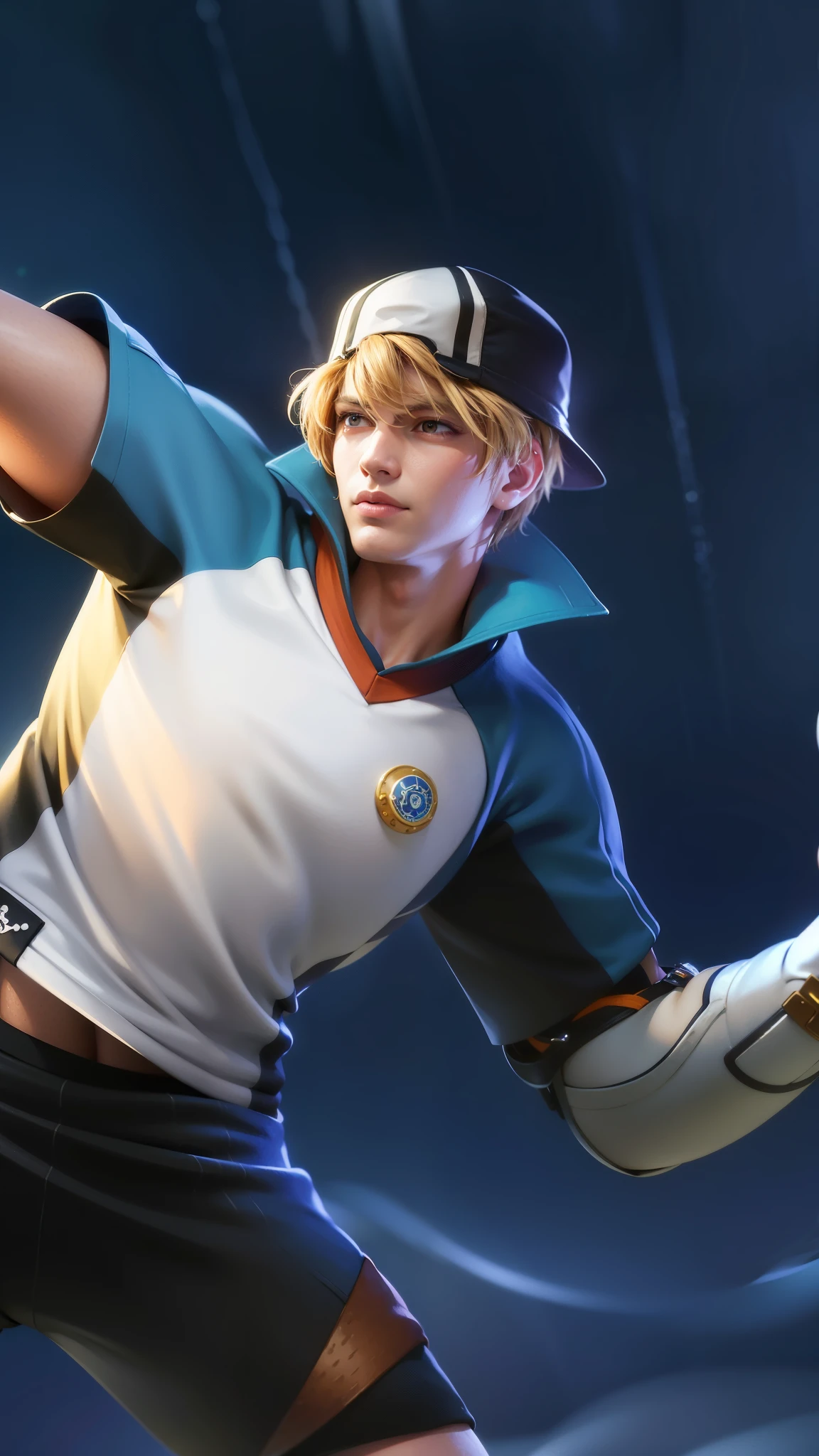 Best quality, masterpiece, detailed skin texture, detailed clothes texture, detailed face, super detail, 8k, intricate detail, 1 boy, The color doesn't change, Muscle guy, 1 guy, there is a man that is playing tennis in the rain