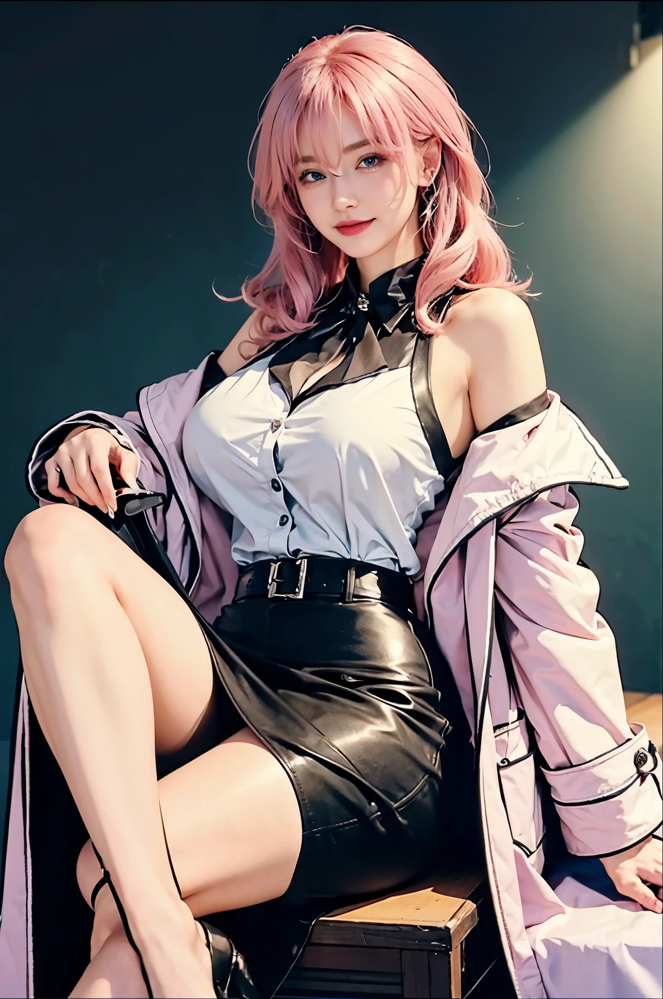 masterpiece, 4k, highresolution, highquality, smile, blue eyes, pink hair,