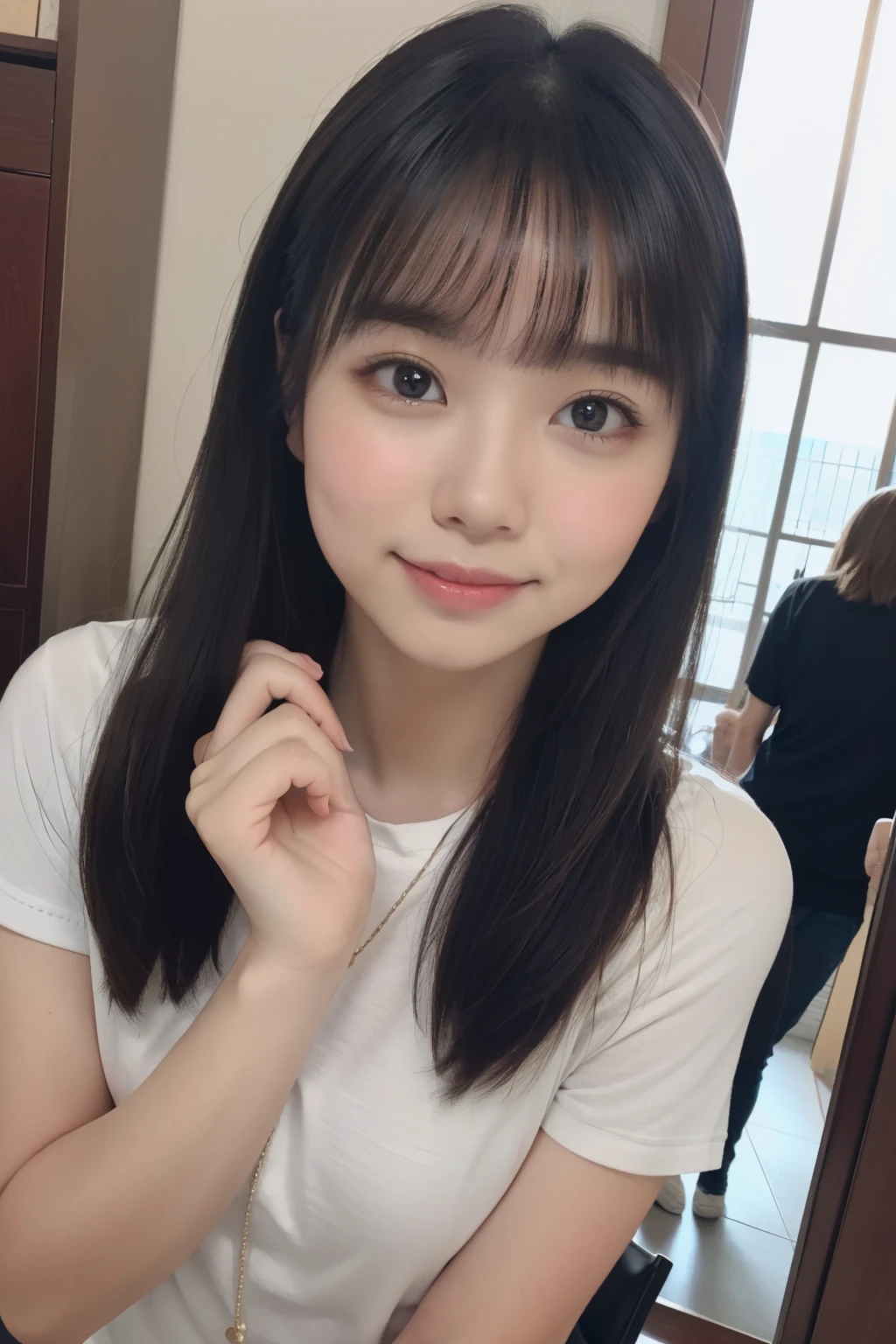 (((medium shot))), two individuals, pretty girl、, sweet, Happy, smile, Happy, cute eyes, playful, cinematic lighting, 8k, masterpiece, Accurate, anatomically correct, high detail, high quality, High resolution, 最high quality, 16k,