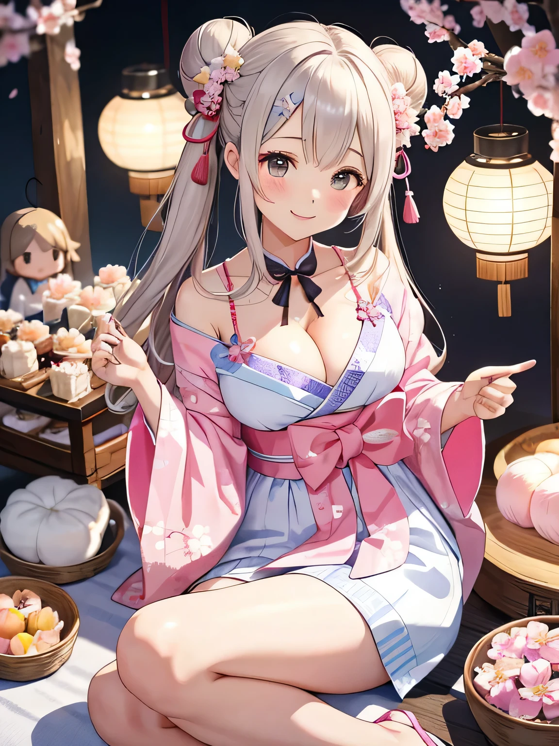 highest quality、High resolution、detailed background、beautiful and detailed face、beautiful and smooth skin、skin texture、professional lighting、Beautiful girl、(two women)、(huge breasts:1.2)、dressy kimono style、emphasize cleavage、
We recommend gentle colors such as pink and white., Reminiscent of cherry blossom petals.、
Choose a kimono or yukata、Pair your feet with geta or sandals for a more atmospheric look.。.、
Japanese hairstyles such as buns and bobbas also look good on you..、
You can also increase the cuteness by using hair ornaments and hairpins.、
doll'festival、This is a traditional Japanese festival held on March 3rd.。.、
especially, 女の子にはひなdollを飾り、There is a custom of eating peach blossoms and sweets to pray for healthy growth.。.、smile、enjoy、sexual expression、looking at me so happy、cute
