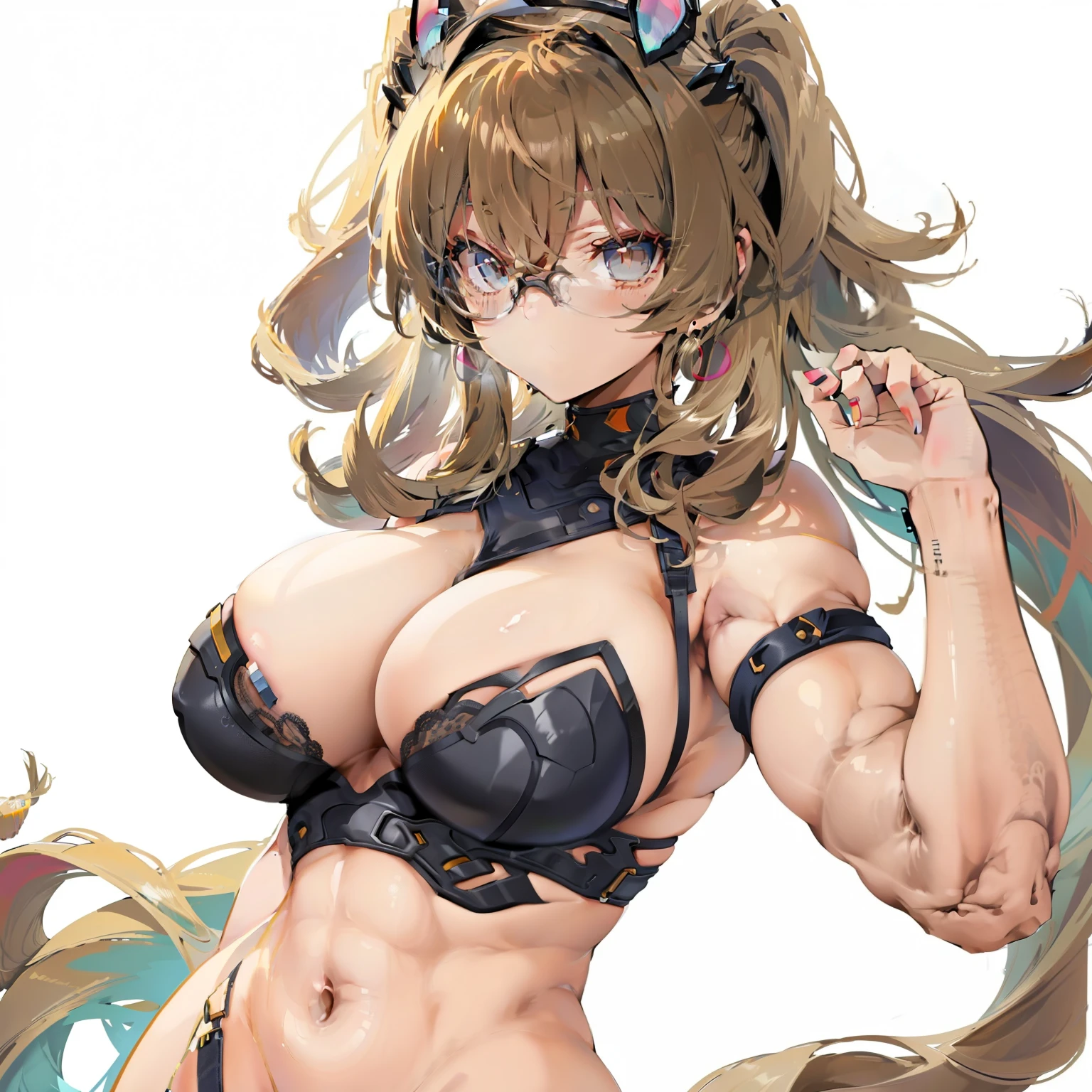 20 year old female, hair is smooth and short、Both ends are wavy and light brown, wearing glasses, has brown eyes, light brown skin, your body is a BBS、is developing, to the upper body, big breasts