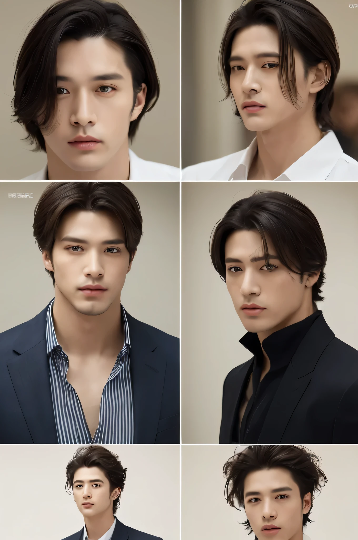 there are two pictures of a man with a leather jacket, inspired by Zhang Han, with same hairstyle, headshot and bodyshot, jin shan and ross tran, photoshoot, handsome face and beautiful face, headshot photoshoot, short hair on top of his head, realistic photo shoot, official photos, promotional images, & jeehyung lee & wlop, inspired by Han Gan