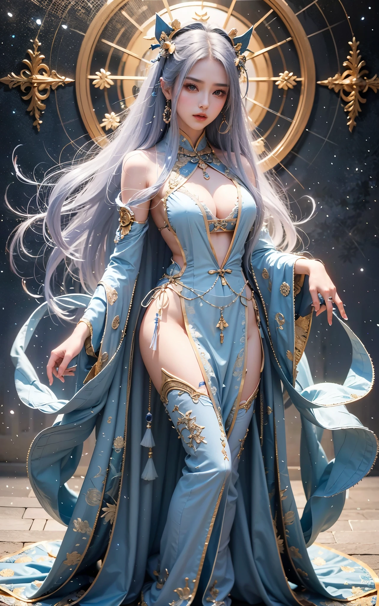 Close-up of woman on stage, full body xianxia, Beautiful celestial mage, Stunning young and ethereal figure, beautiful fantasy queen, sha xi, xianxia fantasy, beauty buried, ethereal fantasy, Elegant and charming cosplay, heise jinyao