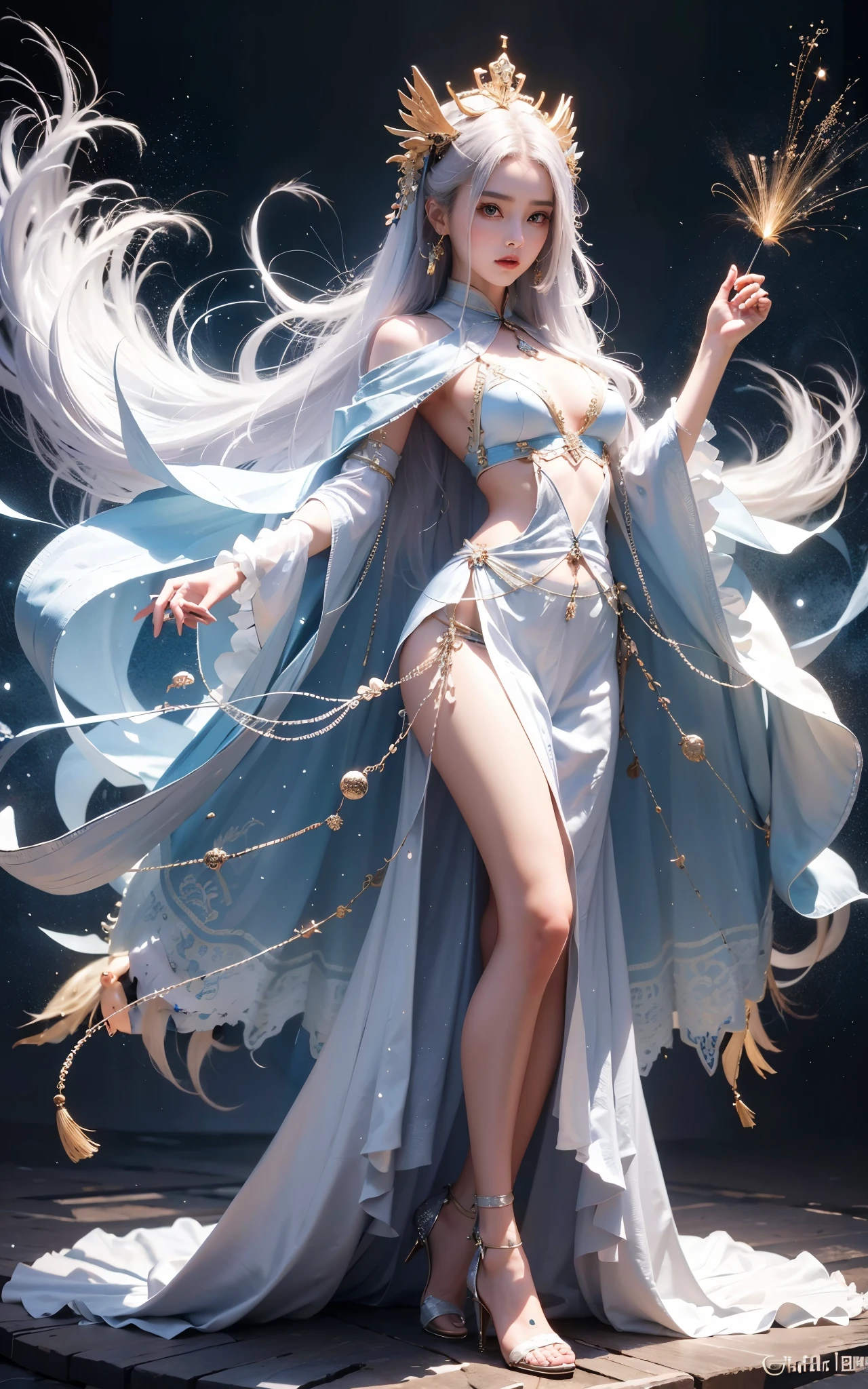 Close-up of woman on stage, full body xianxia, Beautiful celestial mage, Stunning young and ethereal figure, beautiful fantasy queen, sha xi, xianxia fantasy, beauty buried, ethereal fantasy, Elegant and charming cosplay, heise jinyao
