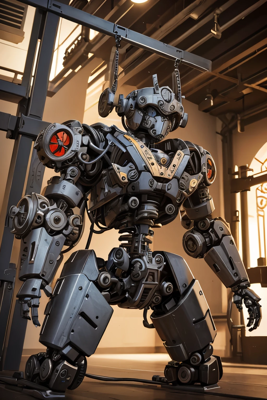 Mechanical Puppet, complex mechanism, gears, wires, pipes, joints
