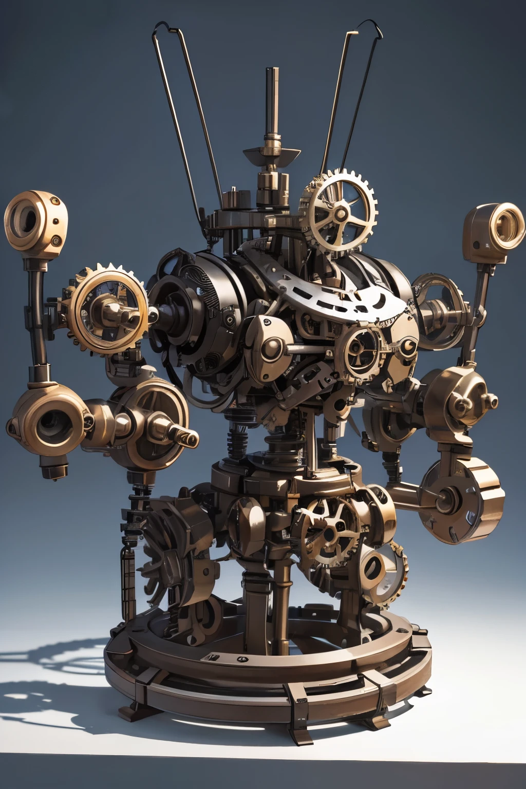 Mechanical Puppet, complex mechanism, gears, wires, pipes, joints