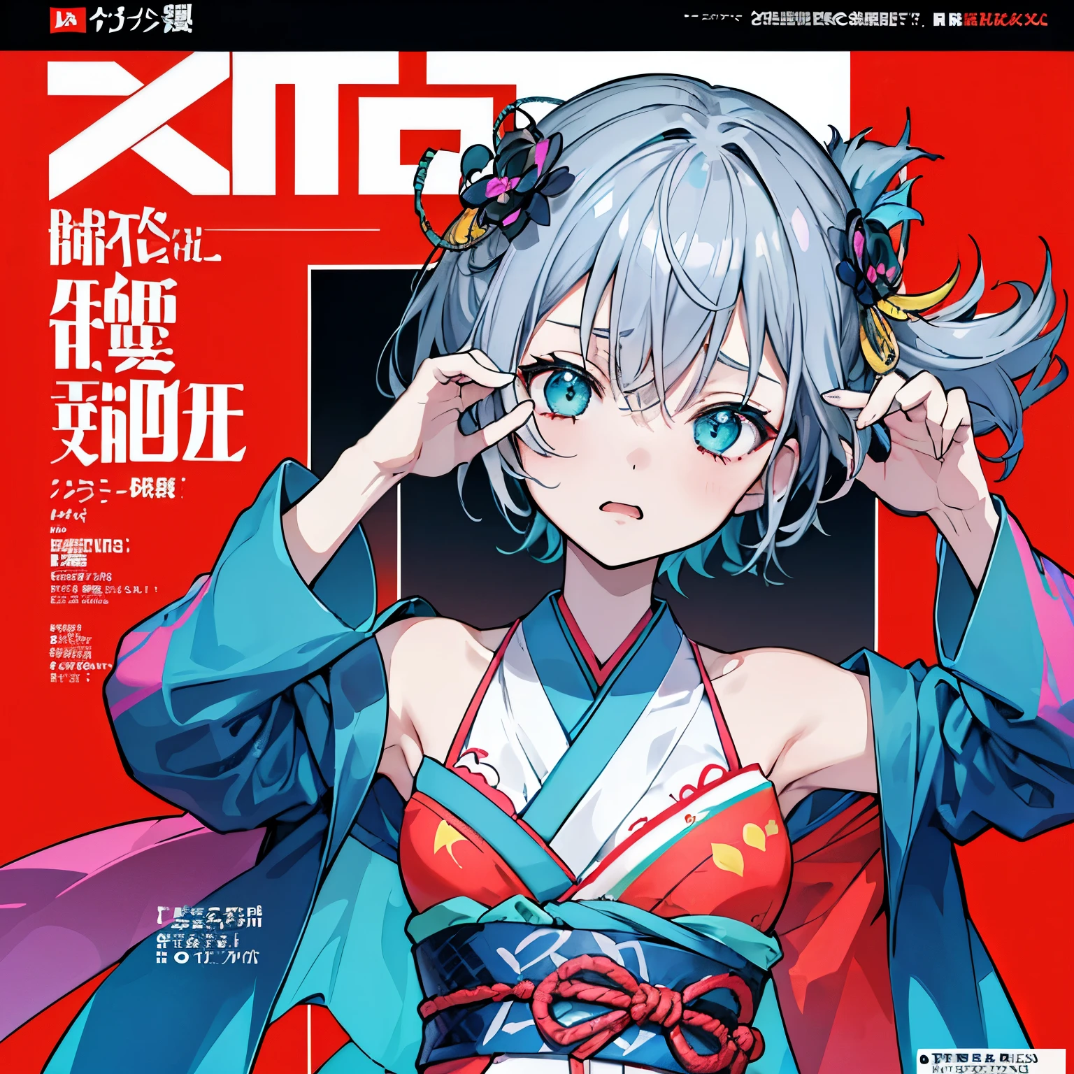 ((8K resolution))、((highest quality))、((masterpiece))、((Super detailed)) highest quality, masterpiece, 1 girl, Alone,naked、pubic hair、 Lie、spread your legs、beautiful and detailed eyes, exquisite beauty, lively、kimono、temporarily stop、front、colorful、dynamic、With background、element、have confidence、Be expressive、poster、cover、movie、pixiv Tachi- e(magazine:1.3)、(cover style:1.3)