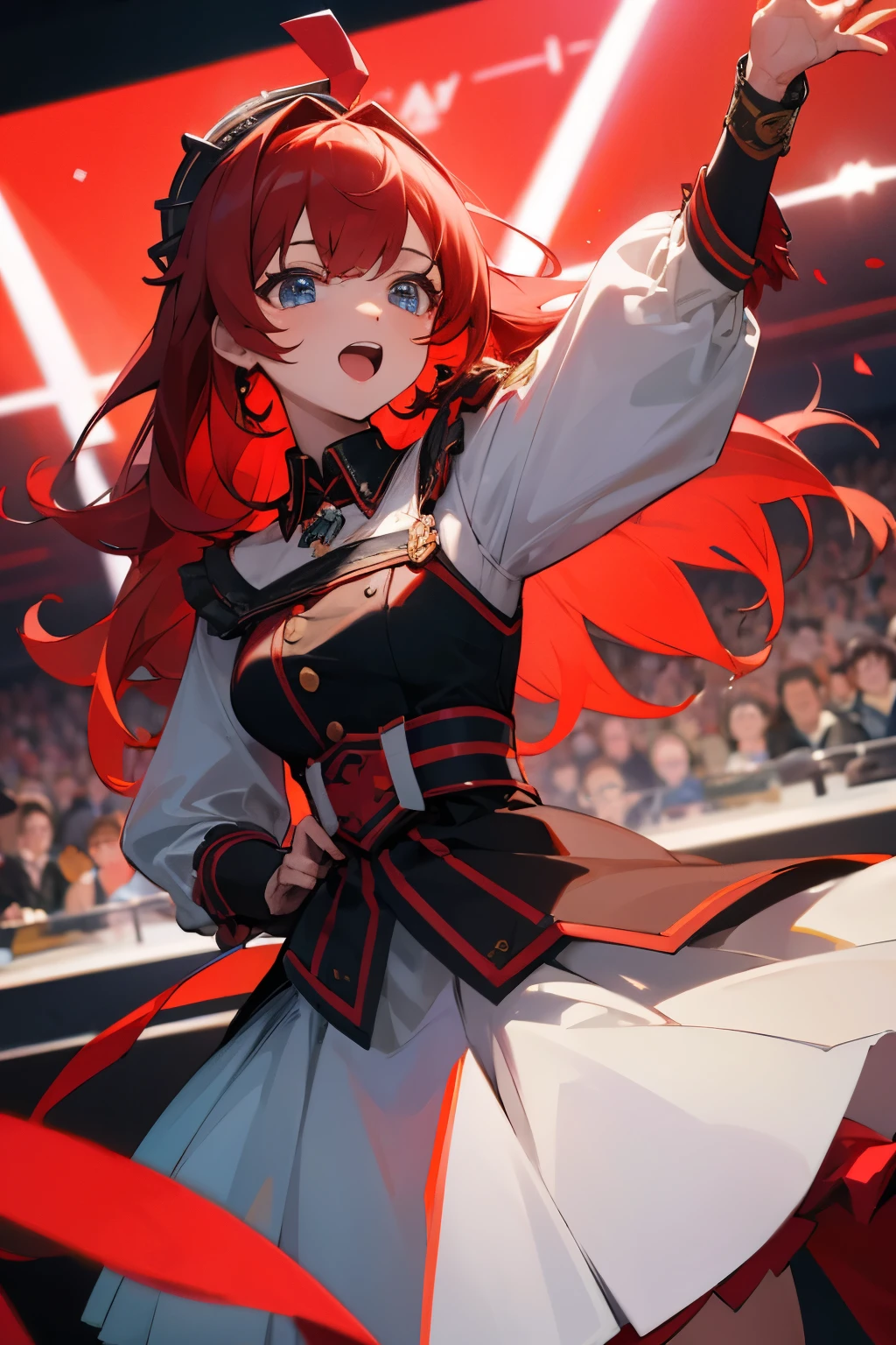 (masterpiece、highest quality)、VTUBER idols are singing songs、facing the front、Red hair