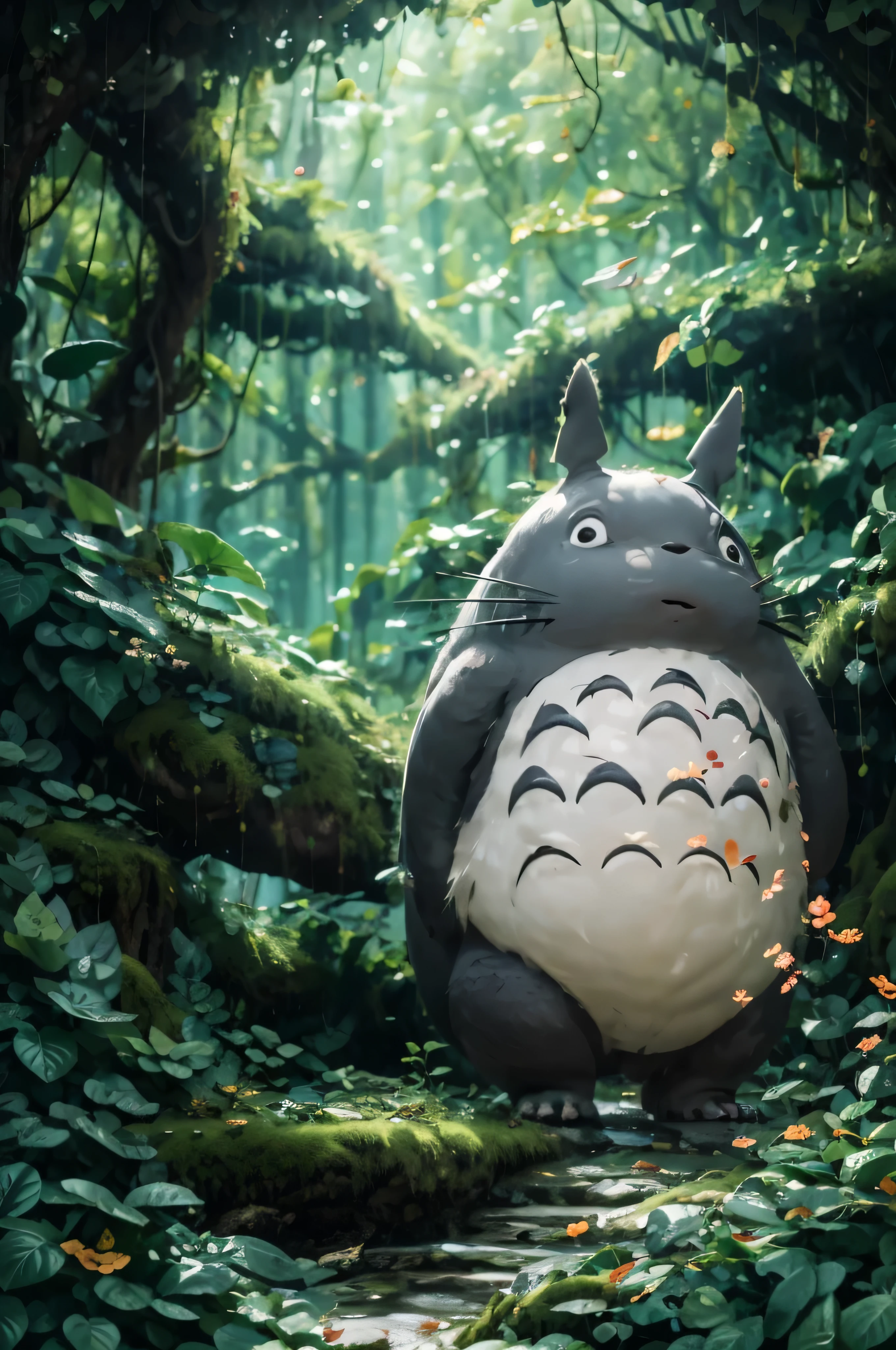 there is a large chinchilla statue sitting in the middle of a forest, chinchilla sitting in a forest, chinchilla from my neighbor chinchilla, portrait of real life chinchilla, chinchilla, real life chinchilla, my neighbor chinchilla, my neigbor chinchilla, of chinchilla, Ghibli. octane rendering, Hayao Miyazaki&#39;animation