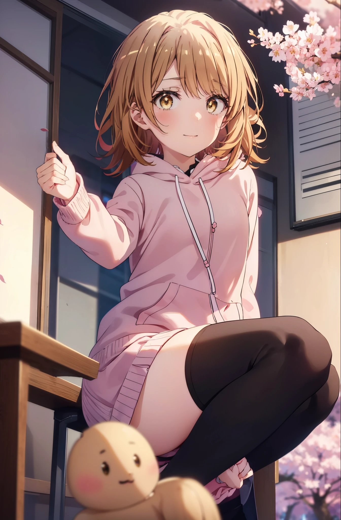 Irohaisshiki, isshiki iroha, short hair, Brown Hair, (Brown eyes:1.5), happy smile, smile, Close your mouth,blush,rain,Baseball hats,Pink oversized hoodie,V-neck shirt,mini skirt,Black pantyhose,short boots,Sitting leaning against the wall、,Hiding in a roofed building,whole bodyがイラストに入るように,
break outdoors, Building district,
break looking at viewer,whole body,
break (masterpiece:1.2), Highest quality, High resolution, unity 8k wallpaper, (figure:0.8), (Beautiful attention to detail:1.6), Highly detailed face, Perfect lighting, Highly detailed CG, (Perfect hands, Perfect Anatomy),