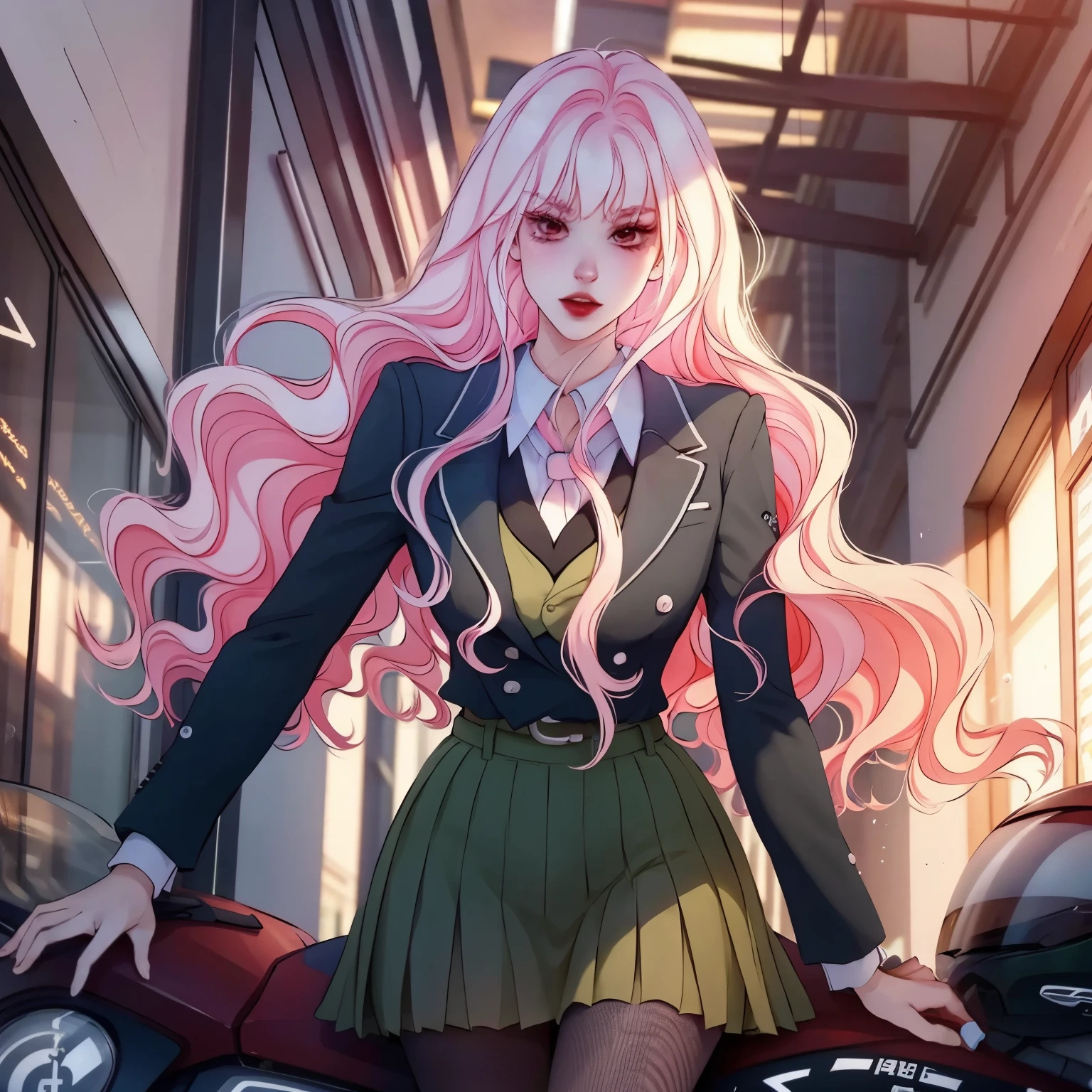 masterpiece, best quality, 1 girl, alone, Nahida_Genshin, cross shaped pupils, Uniforms, green tie, suit, pleated skirt, green cloak, Permanently installed