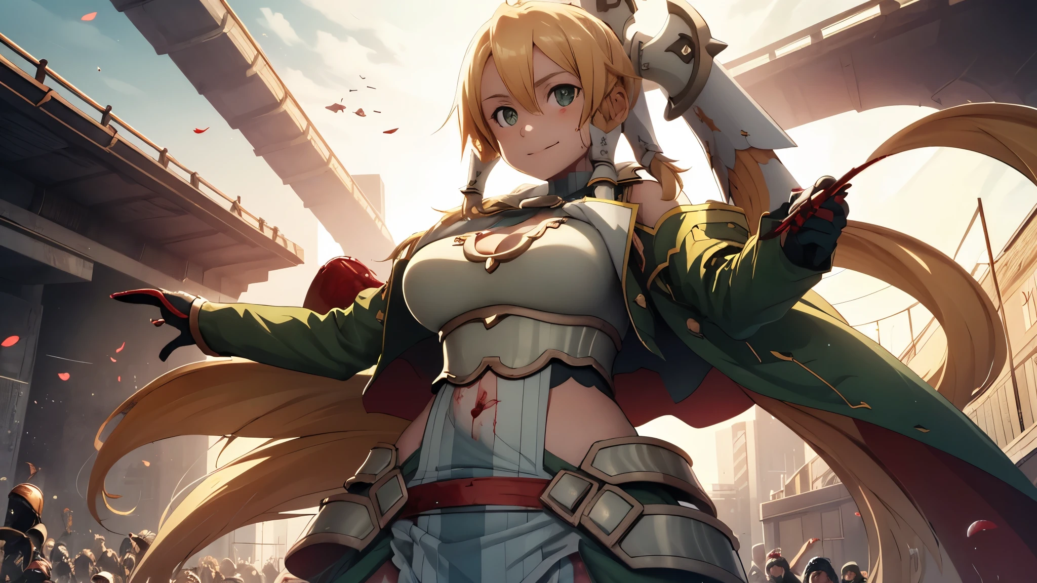 girl 1, belly button, big breasts, femdom, Blood in the belly button, Blood in the stomach, Blood on the breasts, tall, belly buttonに血 ,Blood in the stomach,  gun, knife, sword, war, underwear, kill, Behead, shot from below, sensual, Blood on the breasts, smile