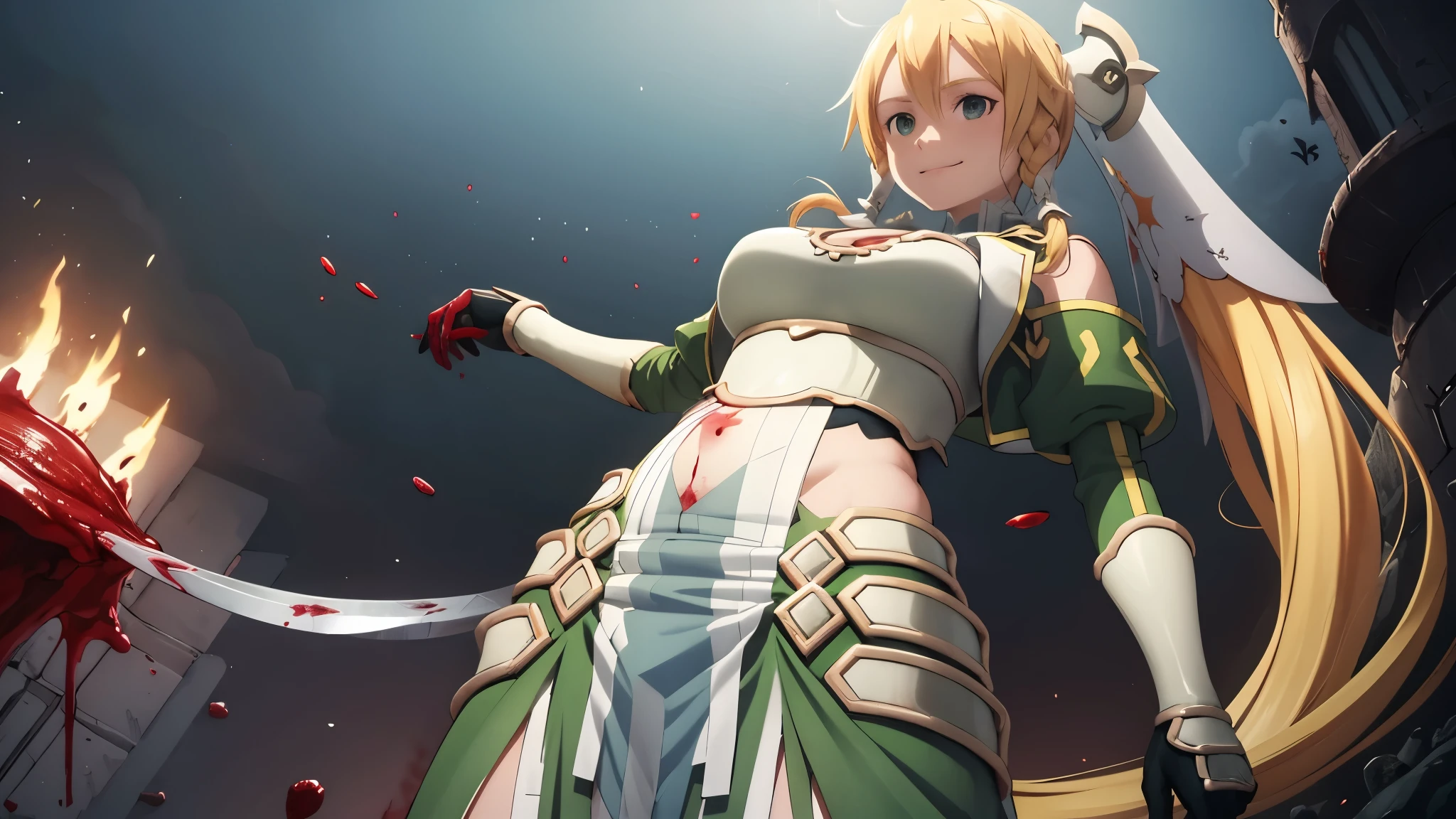 girl 1, belly button, big breasts, femdom, Blood in the belly button, Blood in the stomach, Blood on the breasts, tall, belly buttonに血 ,Blood in the stomach, gun, knife, sword, war, underwear, kill, Behead, shot from below, sensual, Blood on the breasts, smile
