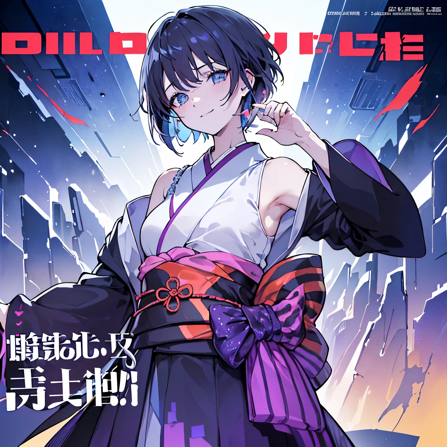 ((((dramatic))), (((Rough feeling))), (((intense))) magazinecover of、イケメンの女を主people々々々々々issue。He stands confidently in the center of the poster,流行に敏感なclothingをする,there was a smile on her face。The background is colorful and rough,There is a sense of danger and a strong feeling。The article is bold and eye-catching,catchyなスローガンとともに,whole, The shadow is clear、Calm atmosphere。color palette is white、sky blue、mostly purple,Dotted with bright colorake the poster that'sitmic and visually striking,tachi-e (magazine:1.3), (cover style:1.3), center of fashion, short hair,two block,kimono,people々々々々々, lively, clothing, pose on top, front,rich colorful,that'sit,With background,elements of,have confidence,Express,halter neck,statement,attachment,majestic,coil,around it,touch genitals,scene,article,cover of,boldness,to attract attention,title,center of fashion,typeface,catchy,titleオーレビッグ,smart、modern、tendency、i concentrate、center of fashion、