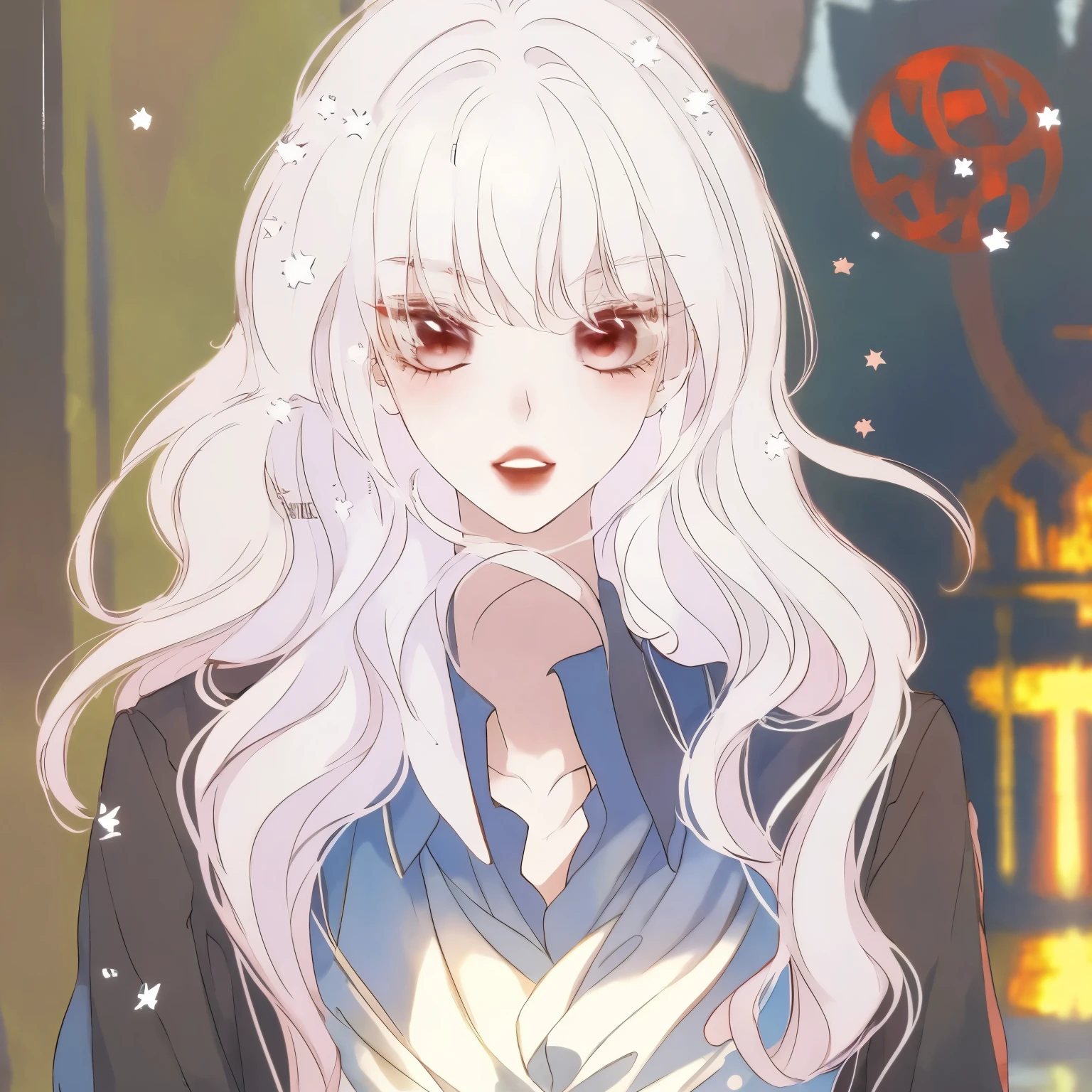 (masterpiece), (best quality), (Ultra-detailed), (disheveled hair), (illustration), (a girl), (fashionable clothes), Permanently installed, fashion model, bystander, (interview), (simple background), Exquisite and beautiful eyes, Exquisite and beautiful face, floating, (high saturation), (colorful splash), Colorful bubbles, (shine), focus on face, ponytail, light blue hair, Bangs, hair tie, floating Flowers, floating Hairs, (Shiny), best lighting, Best shadows