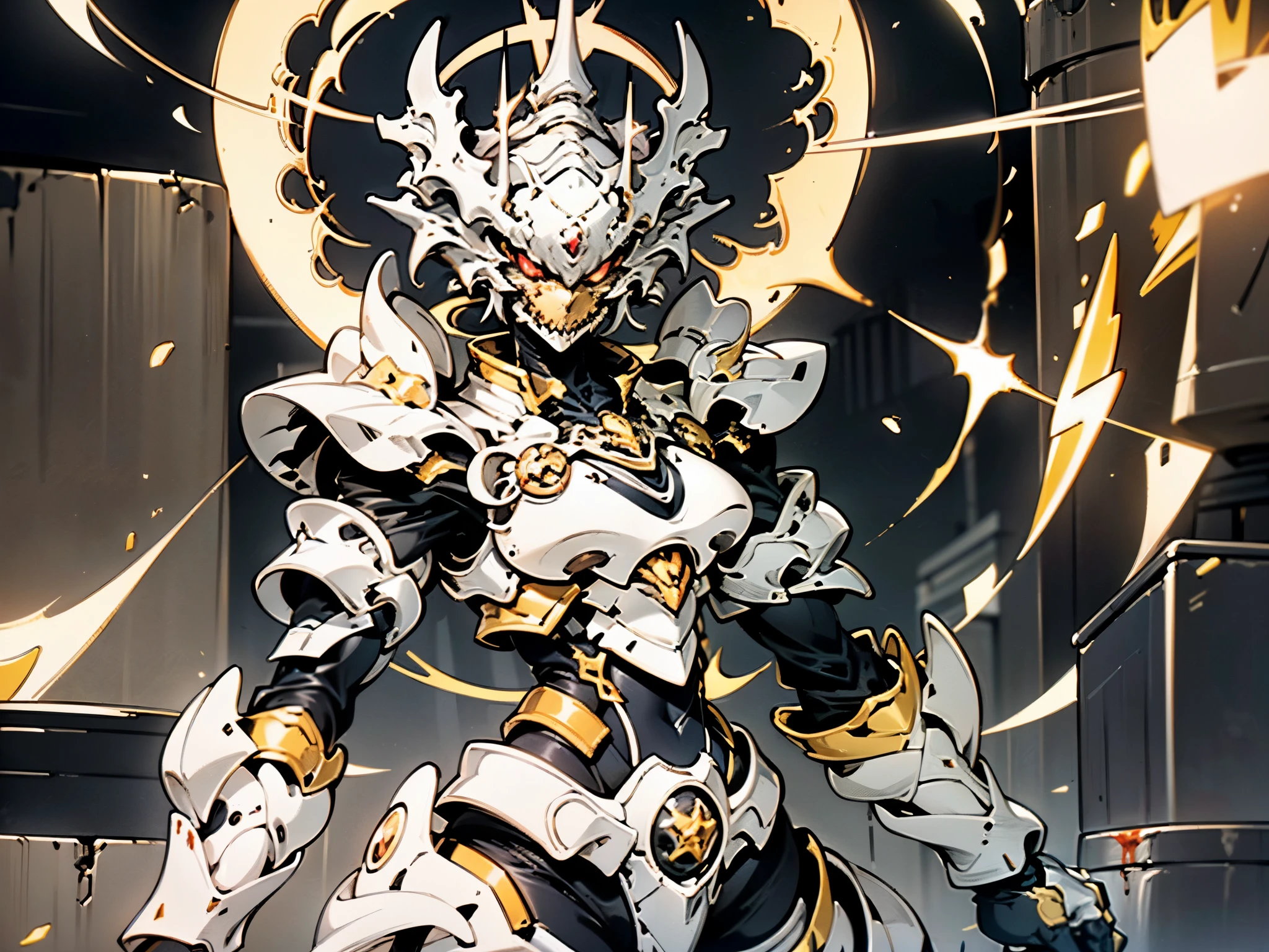 A woman adorned in fantasy-style full-body armor, a crown-concept fully enclosed helmet that unveils only her eyes, a composite layered chest plate, fully encompassing shoulder and hand guards, a lightweight waist armor, form-fitting shin guards, the overall design is heavy-duty yet flexible, ((the armor gleams with a golden glow, complemented by red and blue accents)), exhibiting a noble aura, she floats above a fantasy-surreal high-tech city, this character embodies a finely crafted fantasy-surreal style armored hero in anime style, exquisite and mature manga art style, (Queen bee mixed with Spider concept Armor, plasma, blood), ((Element, energy, elegant, goddess, femminine:1.5)), metallic, high definition, best quality, highres, ultra-detailed, ultra-fine painting, extremely delicate, professional, anatomically correct, symmetrical face, extremely detailed eyes and face, high quality eyes, creativity, RAW photo, UHD, 32k, Natural light, cinematic lighting, masterpiece-anatomy-perfect, masterpiece:1.5