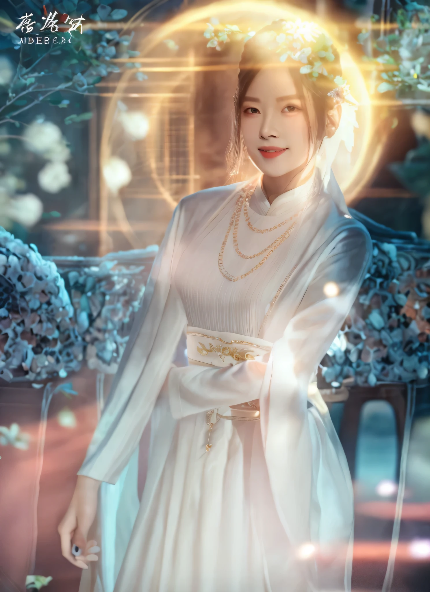arafed image of a woman in a white dress holding a crystal ball, xianxia fantasy, chinese fantasy, inspired by Ai Xuan, a beautiful fantasy empress, ethereal fantasy, white hanfu, flowing magical robe, palace , a girl in hanfu, inspired by Li Mei-shu, full body xianxia, queen of the sea mu yanling