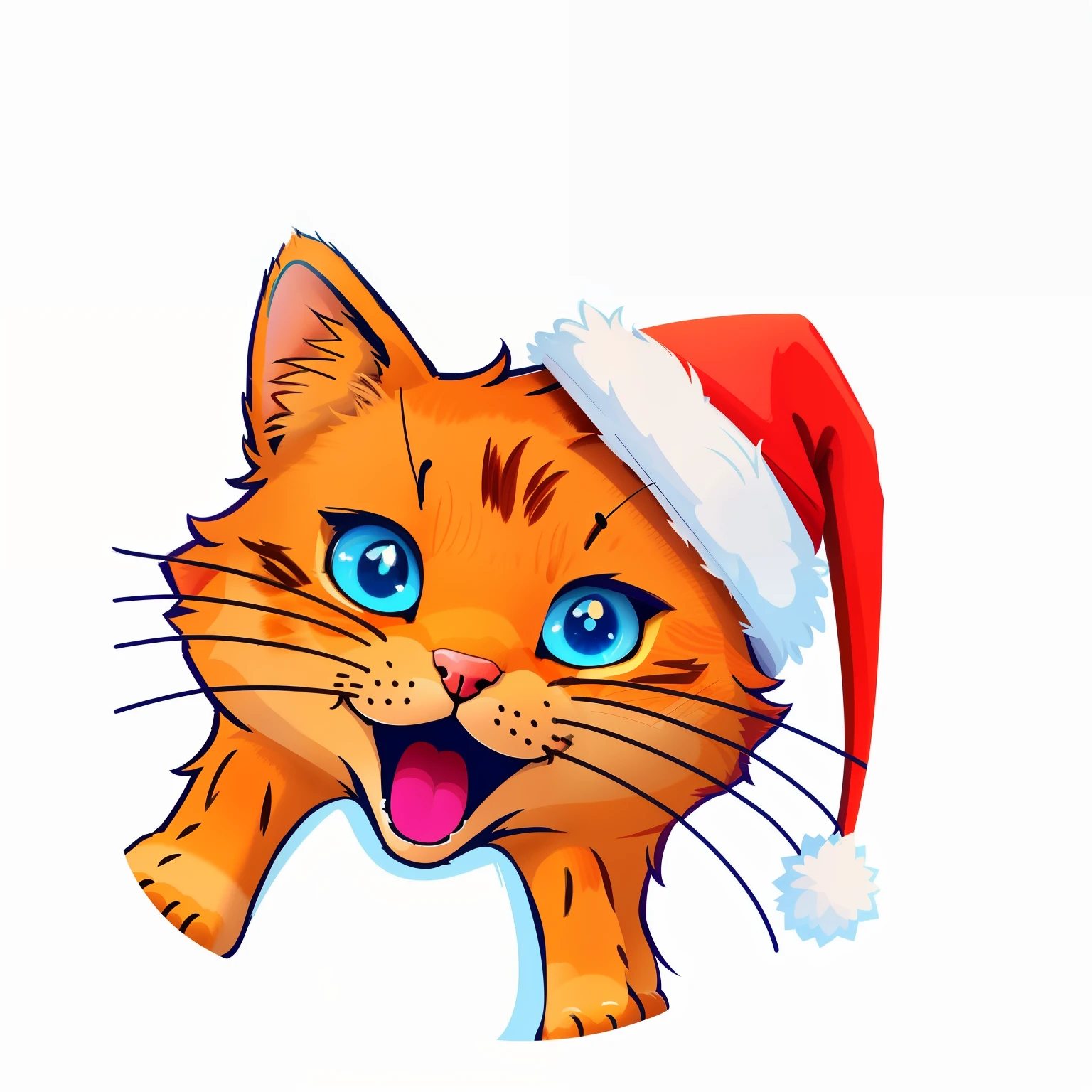 cartoon cat with santa hat on white background, the cat is orange, foxes in a Santa Claus hat, illustration of a cat, the cat is smiling, cat with a hat, an orange cat, orange cat, a cat is smiling, garfield cat face, !!! cat!!!, ginger cat, speechless, telegram sticker, cat design, cat theme logo