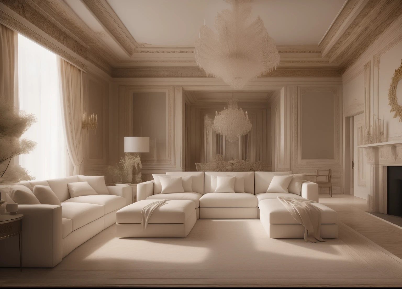 (masterpiece),(high quality), best quality, real,(realistic), super detailed, (full detail),(4k),8k,interior,Living room,white, castle