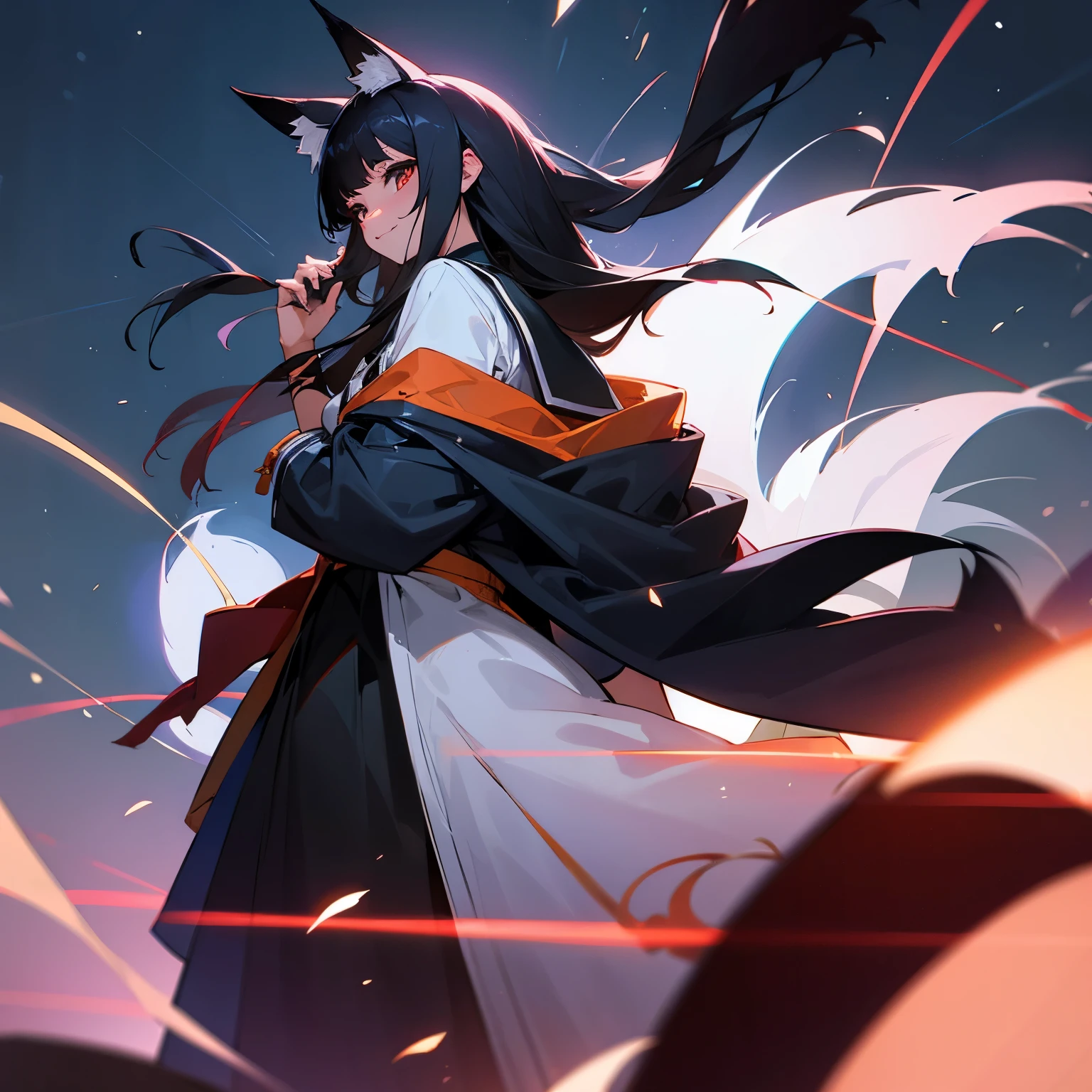 school gate　late night　girl　long hair　Fox face　black hair