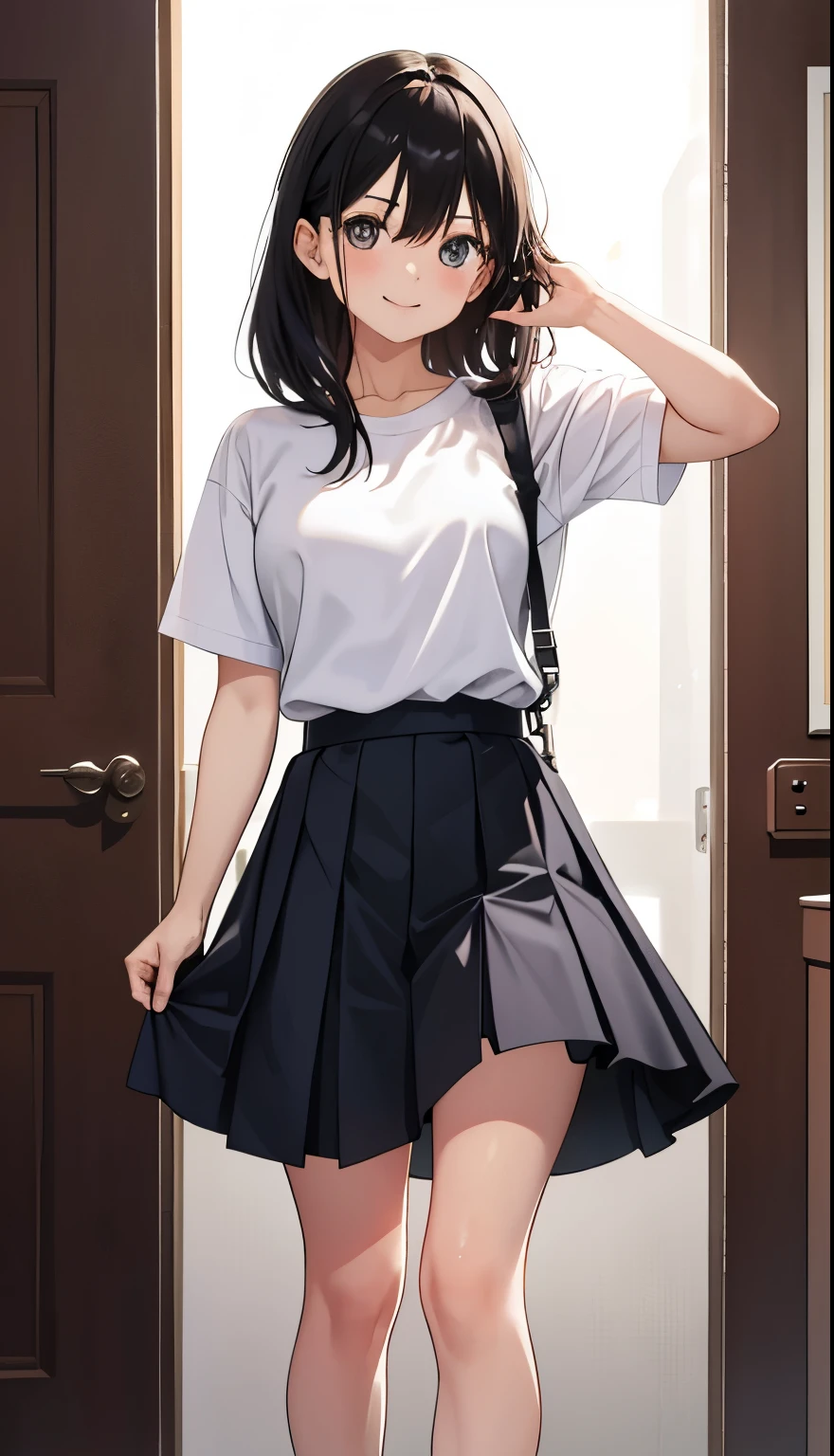 1 girl、as adult、smile、shirt、skirt、Portrait from the crotch up、