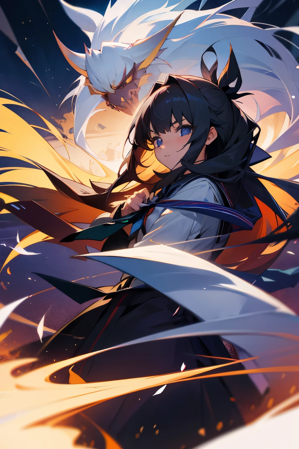 Long-haired girl late night school gate