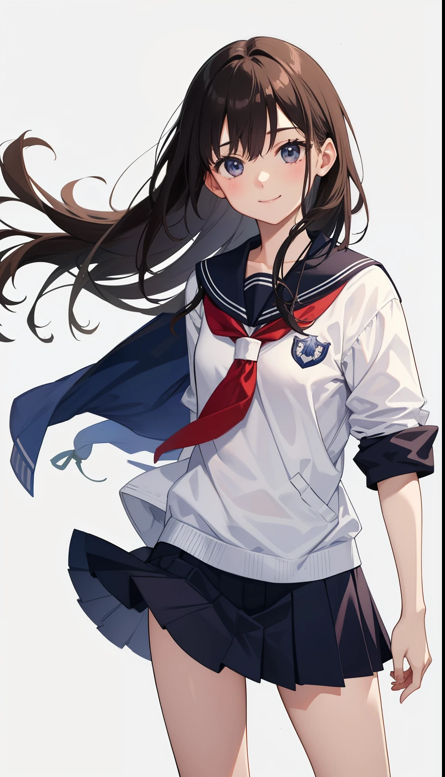 1 girl、as adult、smile、white underwear、pretty girl、(small breasts)、high school student、uniform、Serafuku、、Portrait from the crotch up、skirt、Wind、