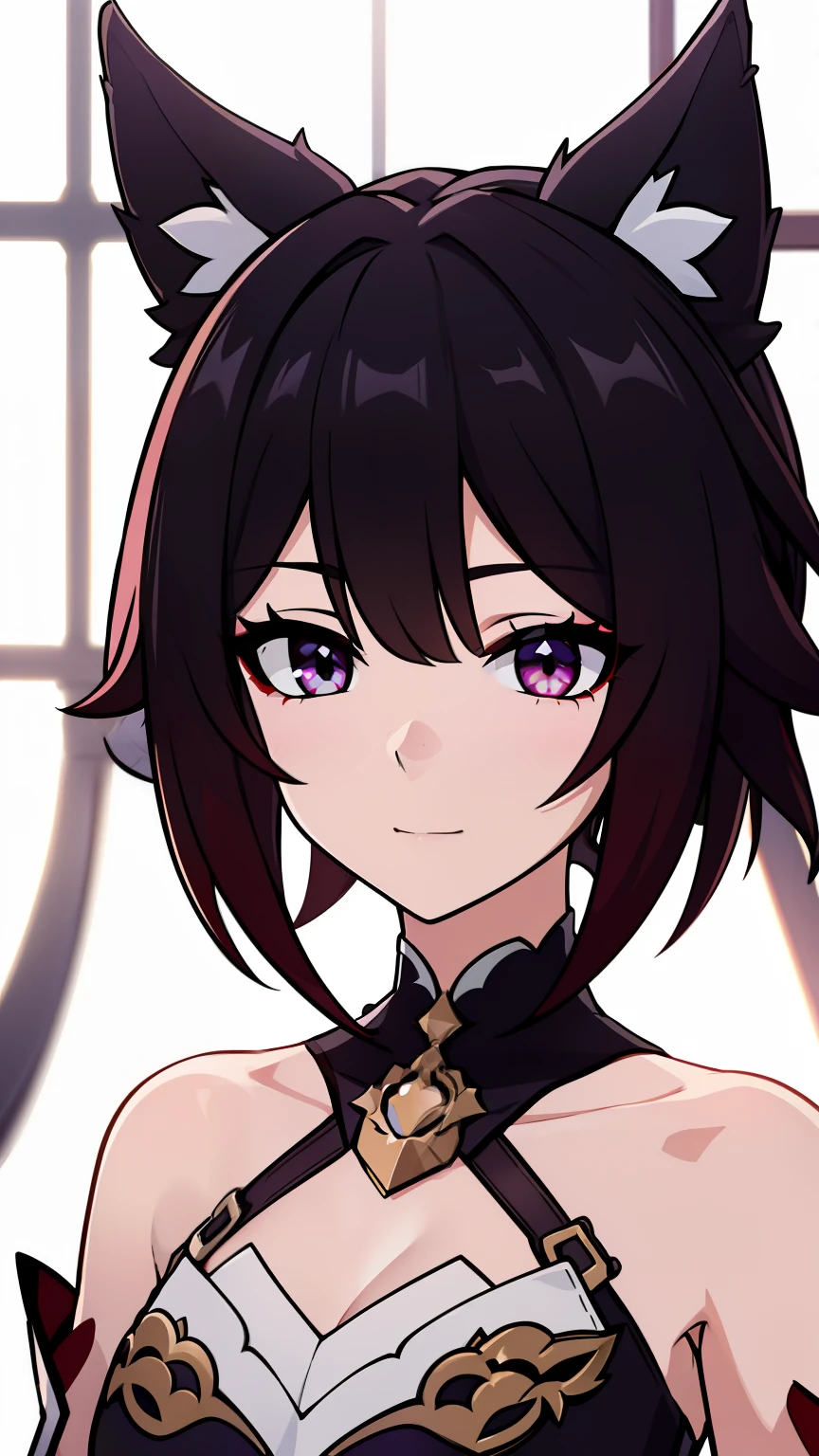 (high-quality, breathtaking),(expressive eyes, perfect face) 1girl, female, solo, half body, honkai star rail inspired, medium, cheerful expression, Fox ears,
