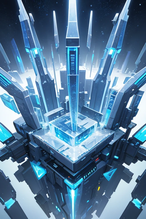 A complex ice structure in a futuristic city
