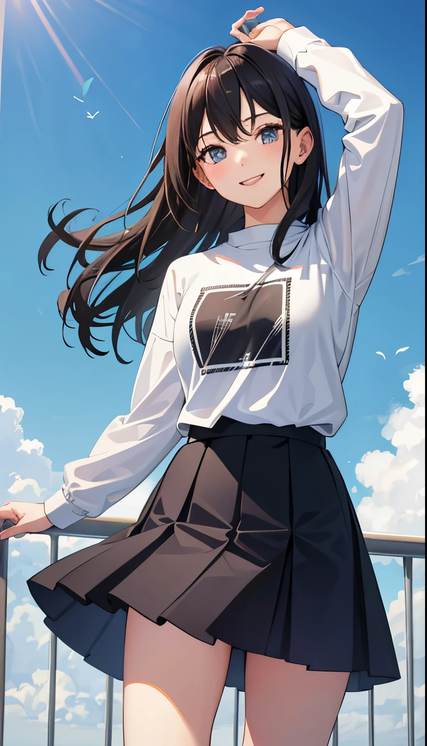 1 girl、as adult、smile、shirt、skirt、Portrait from the crotch up、Run!
