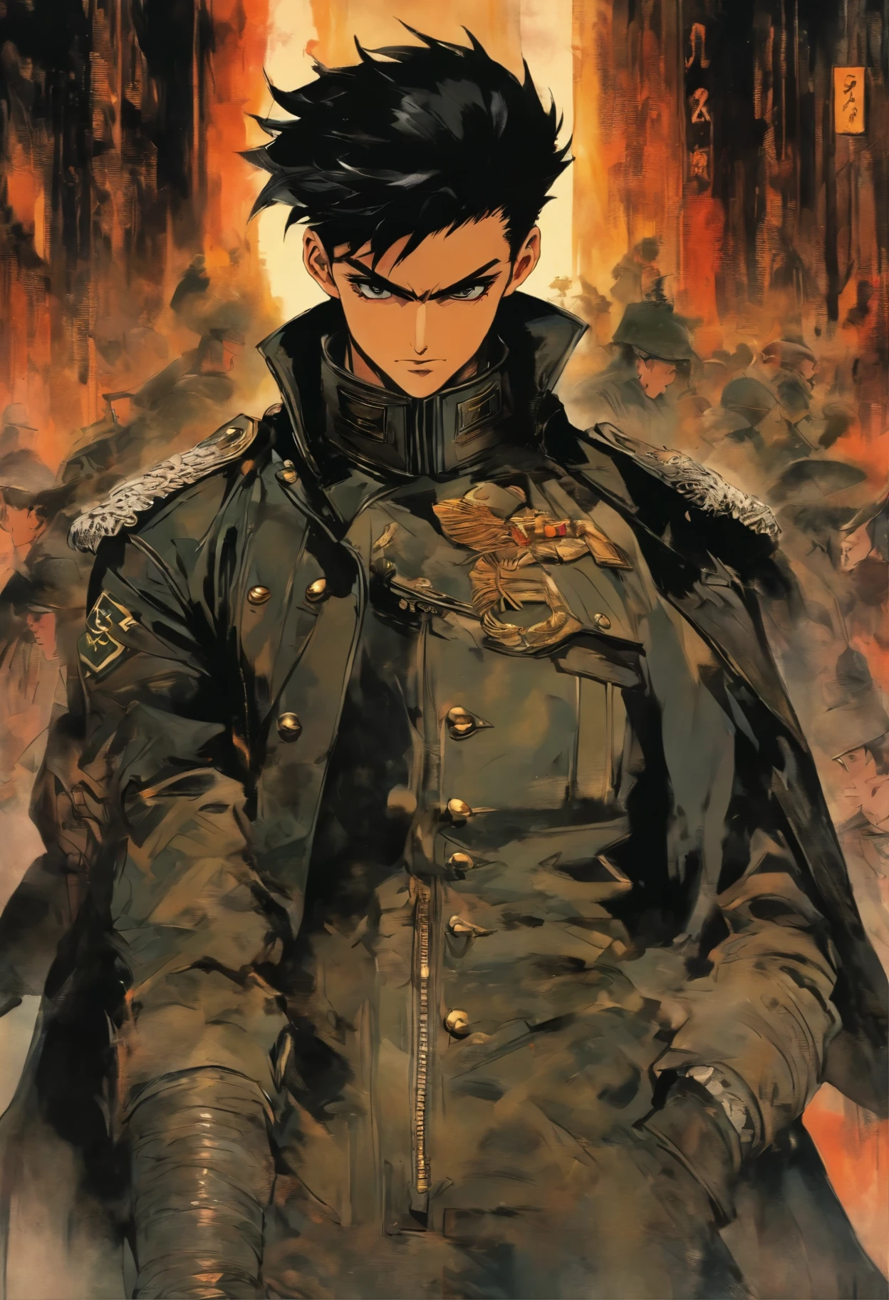 a black and white photo of a man in a leather jacket, an album cover inspired by Adolf Dietrich, flickr, dada, leader of fascist hungary, stanisław, vladimir motsar, fritz lang, fernand khnopff, rudolf weisse, in military uniform, in black military uniform, Zdzislaw, author unknown