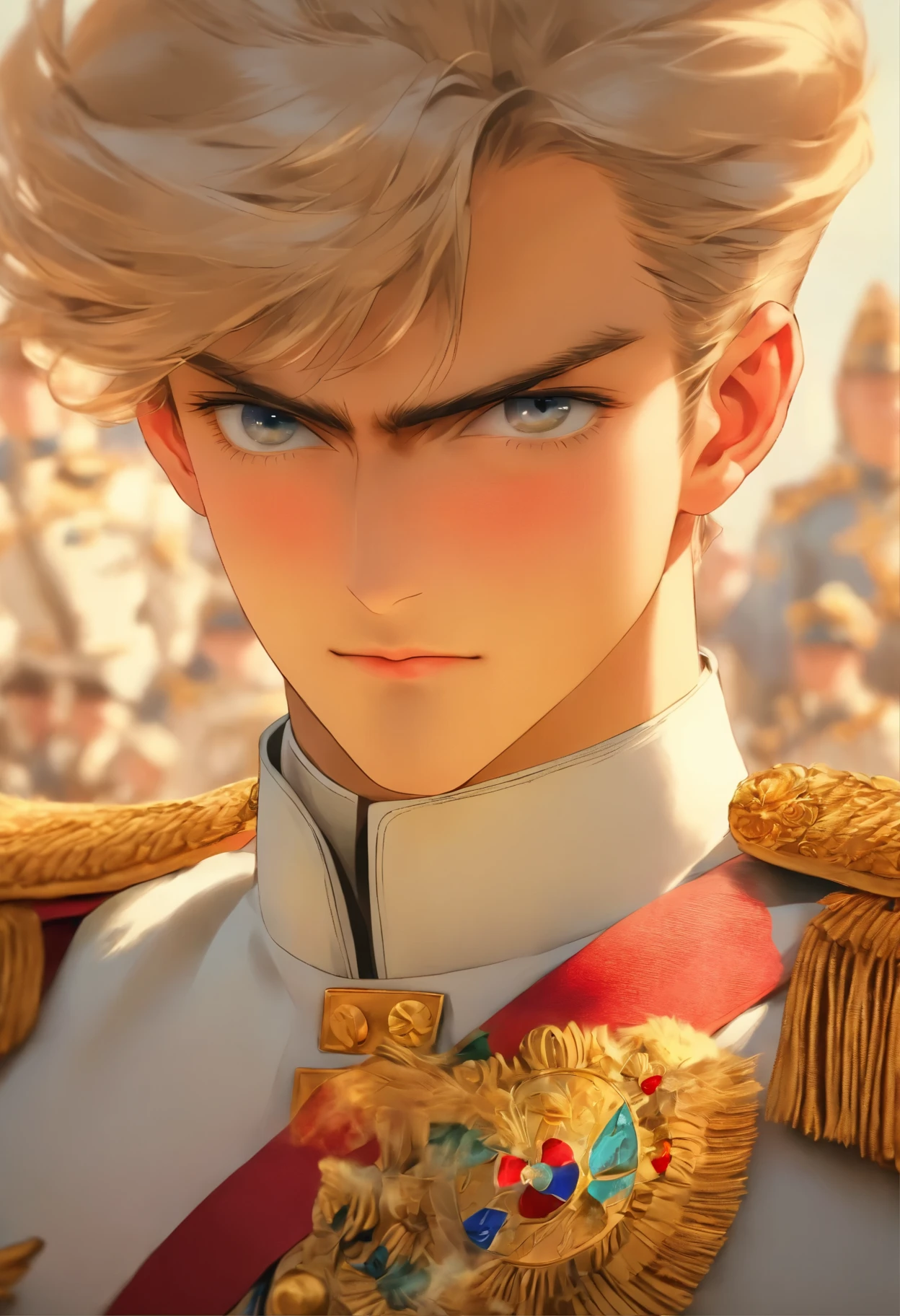 a close up of a man in a military uniform posing for a picture, a colorized photo inspired by Serhii Vasylkivsky, tumblr, art nouveau, young tsar, nicholas ii of russia, beautiful androgynous prince, great emperor of russian empire, delicate androgynous prince, imperial russia, beautiful young prince, president of belorussia