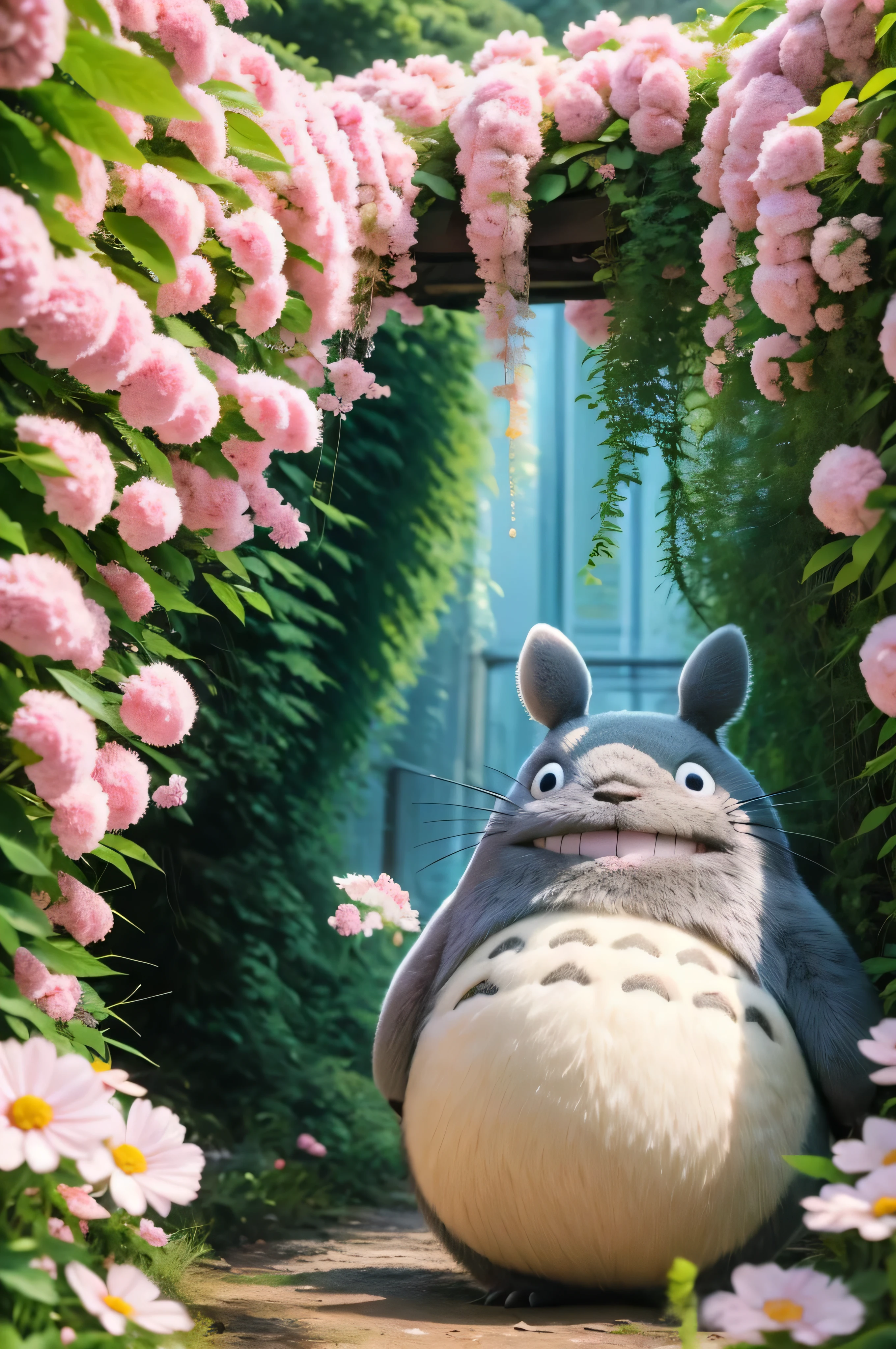 Close-up of a person standing in a garden full of flowers, chinchilla from my neighbor chinchilla, my neighbor chinchilla, chinchilla sitting in a forest, chinchilla, of chinchilla, miyazaki film co., ltd., Hayao Miyazaki'animation, my neigbor chinchilla, from the studio ghibli film, portrait of real life chinchilla