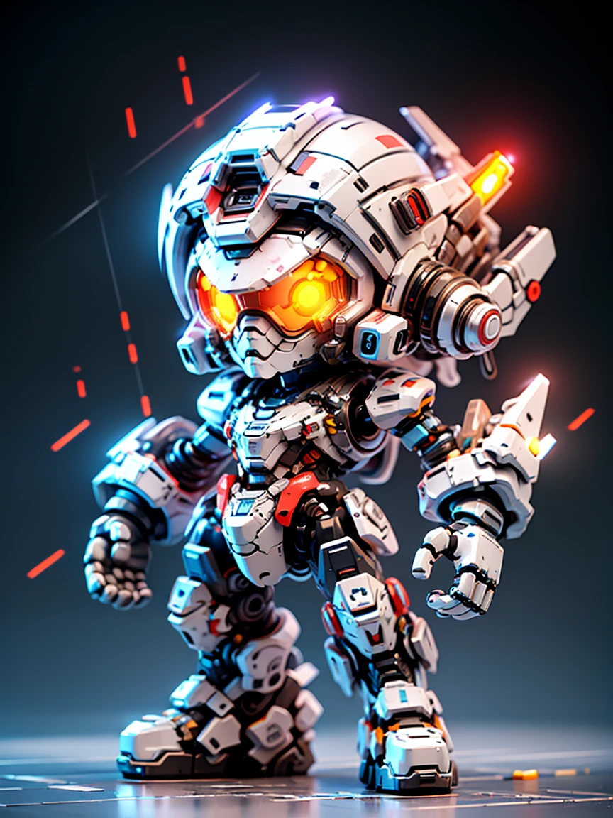 Pixar style, (Blind box toy style:1.2), (full-body shot) , 1 transparent and cute RoboCop doll, Transparent mecha, Exquisite helmet:1.2, Luminous goggles:1.2, Colorful neon lights, High-tech mechanical parts, Metal body, Detailed mechanical metal design, bright colors, Dynamic glow, Reflective metal surface, bright environment, dynamic poses, Exquisite presence, skill improved, interlocking mechanical gears, Stylish design, motion blur effect, Detailed metal processing, Sci-fi atmosphere, Streamlined aerodynamic shape, Laser scanning pattern, Holographic projection, LED light track, beautiful and unforgettable, Advanced sensors, complex algorithm, Ominous and mysterious atmosphere, electric spark, Shiny chrome plating, Propulsion systems of the future, Clean, White background, (global illumination, Ray tracing, high dynamic range, Unreal rendering,Reasonable design, high detail, masterpiece, best quality, ultra high definition, light),Chibi,locomotive