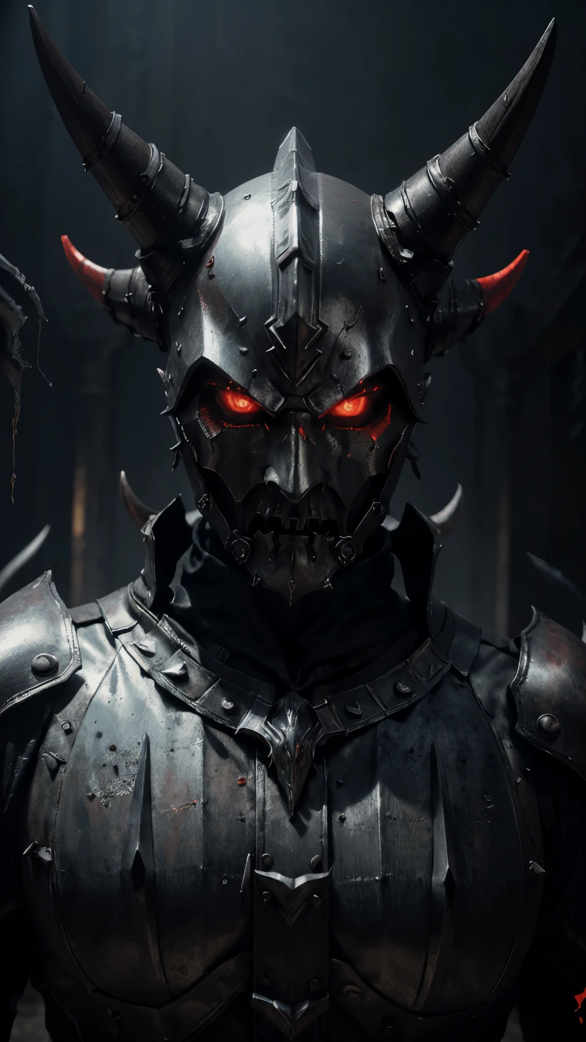 (demonic,hellish) metal helmet, (metallic,horned) horns, (crossed,detailed) swords in the background, (dark,ominous) atmosphere, (red,fiery) color scheme, (sinister,glowing) eyes, (sharp,menacing) features, (smoke,mist) surrounding the helmet, (epic,fierce) warrior vibes, (battle-ready,blade-sharp) edges, (sinister,demonic presence), (dangerous,intimidating) aura, (masterfully crafted) helmet, (intricate,ornate) sword designs, (cruel,dark) spikes on the helmet, (evil,malevolent) energy emanating from the helmet, (ominous,foreboding) shadows, (legendary,mythical) battle scene, (epic,heroic) feel, (powerful,fear-inducing) figure, (ominous,unsettling) atmosphere, (fearsome,terrifying) warrior. (best quality,highres)