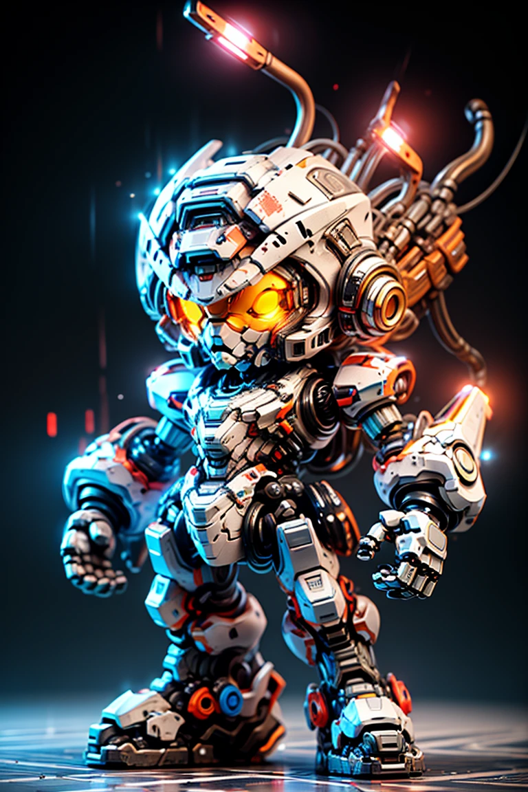 Pixar style, (Blind box toy style:1.2), (full-body shot) , 1 transparent and cute mechanical scarecrow doll, Transparent mecha, Exquisite helmet:1.2, Luminous goggles:1.2, Colorful neon lights, High-tech mechanical parts, Metal body, Detailed mechanical metal design, bright colors, Dynamic glow, Reflective metal surface, bright environment, dynamic poses, Exquisite presence, skill improved, interlocking mechanical gears, Stylish design, motion blur effect, Detailed metal processing, Sci-fi atmosphere, Streamlined aerodynamic shape, Laser scanning pattern, Holographic projection, LED light track, beautiful and unforgettable, Advanced sensors, complex algorithm, Ominous and mysterious atmosphere, electric spark, Shiny chrome plating, Propulsion systems of the future, Clean, White background, (global illumination, Ray tracing, high dynamic range, Unreal rendering,Reasonable design, high detail, masterpiece, best quality, ultra high definition, light)，Chibi，locomotive