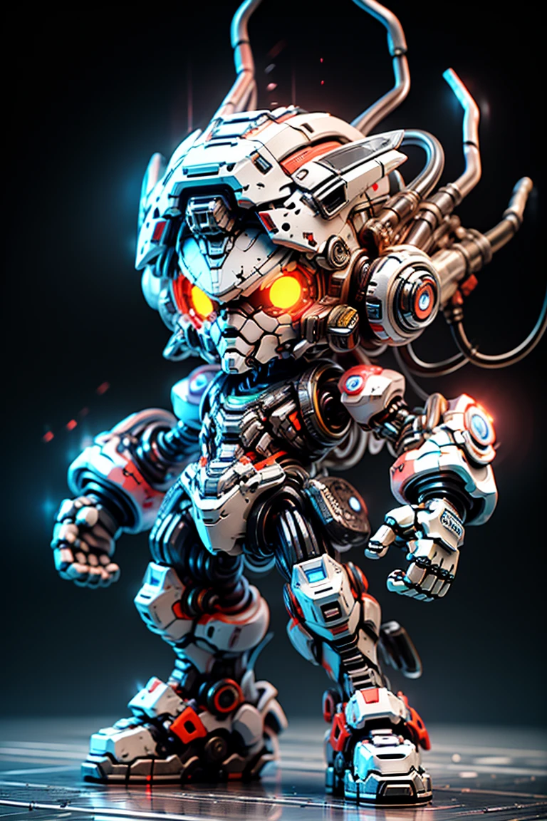 Pixar style, (Blind box toy style:1.2), (full-body shot) , 1 transparent and cute mechanical scarecrow doll, Transparent mecha, Exquisite helmet:1.2, Luminous goggles:1.2, Colorful neon lights, High-tech mechanical parts, Metal body, Detailed mechanical metal design, bright colors, Dynamic glow, Reflective metal surface, bright environment, dynamic poses, Exquisite presence, skill improved, interlocking mechanical gears, Stylish design, motion blur effect, Detailed metal processing, Sci-fi atmosphere, Streamlined aerodynamic shape, Laser scanning pattern, Holographic projection, LED light track, beautiful and unforgettable, Advanced sensors, complex algorithm, Ominous and mysterious atmosphere, electric spark, Shiny chrome plating, Propulsion systems of the future, Clean, White background, (global illumination, Ray tracing, high dynamic range, Unreal rendering,Reasonable design, high detail, masterpiece, best quality, ultra high definition, light),Chibi,locomotive