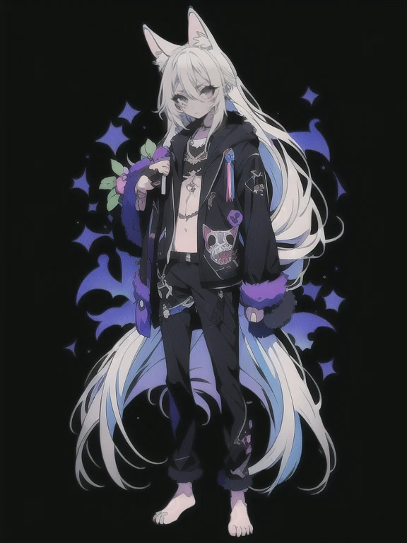 solo, 1boy,「white hair,cerulean blue」long hair,  {{nighthawk mask}},  There&#39;s a man wearing a costume, {fox tail,} {one wing of a crow} Farson!!!!, furry Farson, furry characters, furry anime, Farson, furry paws furry, Furry shots, there is nothing, very hairy, furry artist, upright, [[[Anthropomorphic Nue]]] virtual youtuber, full body