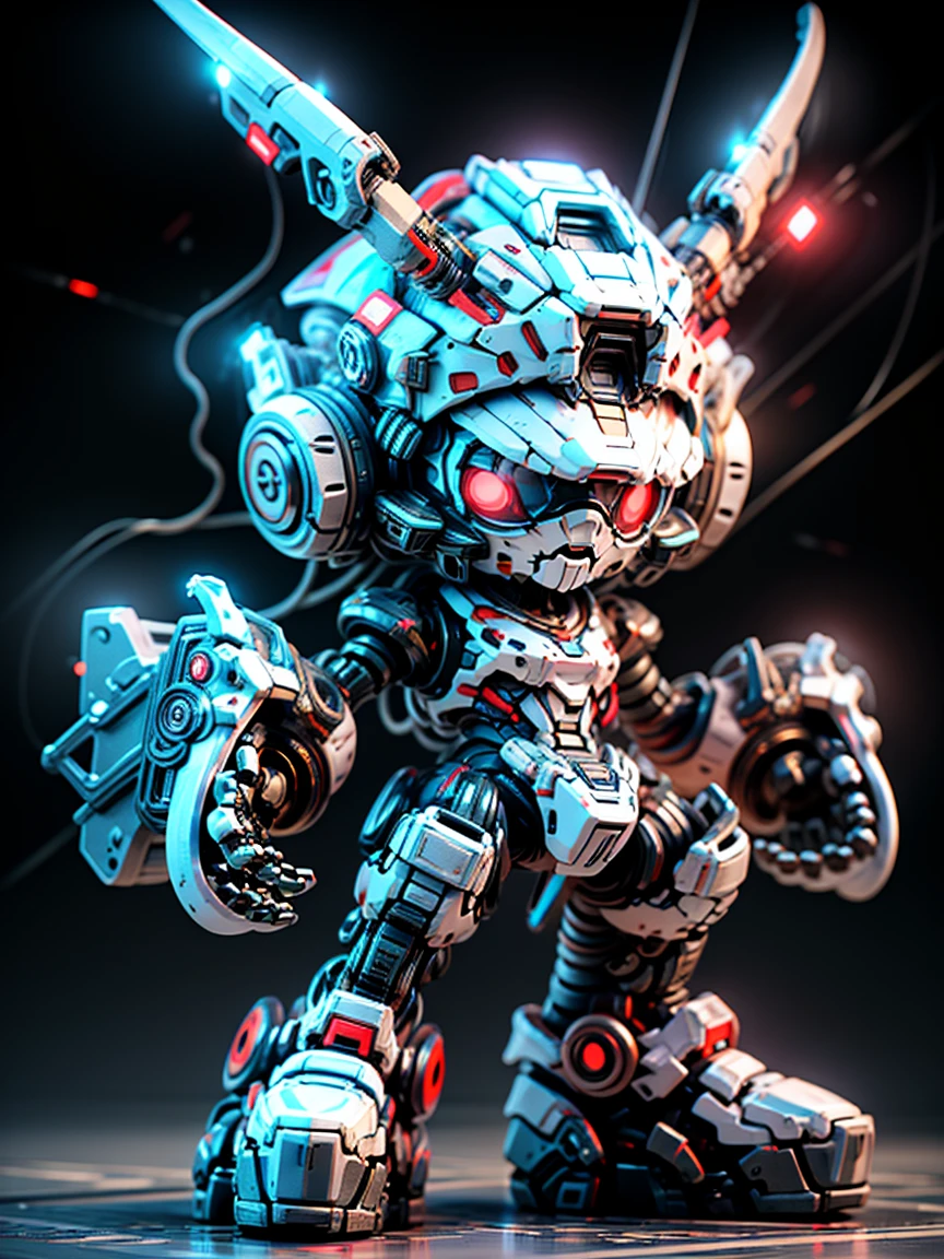 Pixar style, (Blind box toy style:1.2), (full-body shot) , 1 transparent and cute mechanical scarecrow doll, Transparent mecha, Exquisite helmet:1.2, Luminous goggles:1.2, Colorful neon lights, High-tech mechanical parts, Metal body, Detailed mechanical metal design, bright colors, Dynamic glow, Reflective metal surface, bright environment, dynamic poses, Exquisite presence, skill improved, interlocking mechanical gears, Stylish design, motion blur effect, Detailed metal processing, Sci-fi atmosphere, Streamlined aerodynamic shape, Laser scanning pattern, Holographic projection, LED light track, beautiful and unforgettable, Advanced sensors, complex algorithm, Ominous and mysterious atmosphere, electric spark, Shiny chrome plating, Propulsion systems of the future, Clean, White background, (global illumination, Ray tracing, high dynamic range, Unreal rendering,Reasonable design, high detail, masterpiece, best quality, ultra high definition, light)，Chibi，locomotive，3d style
