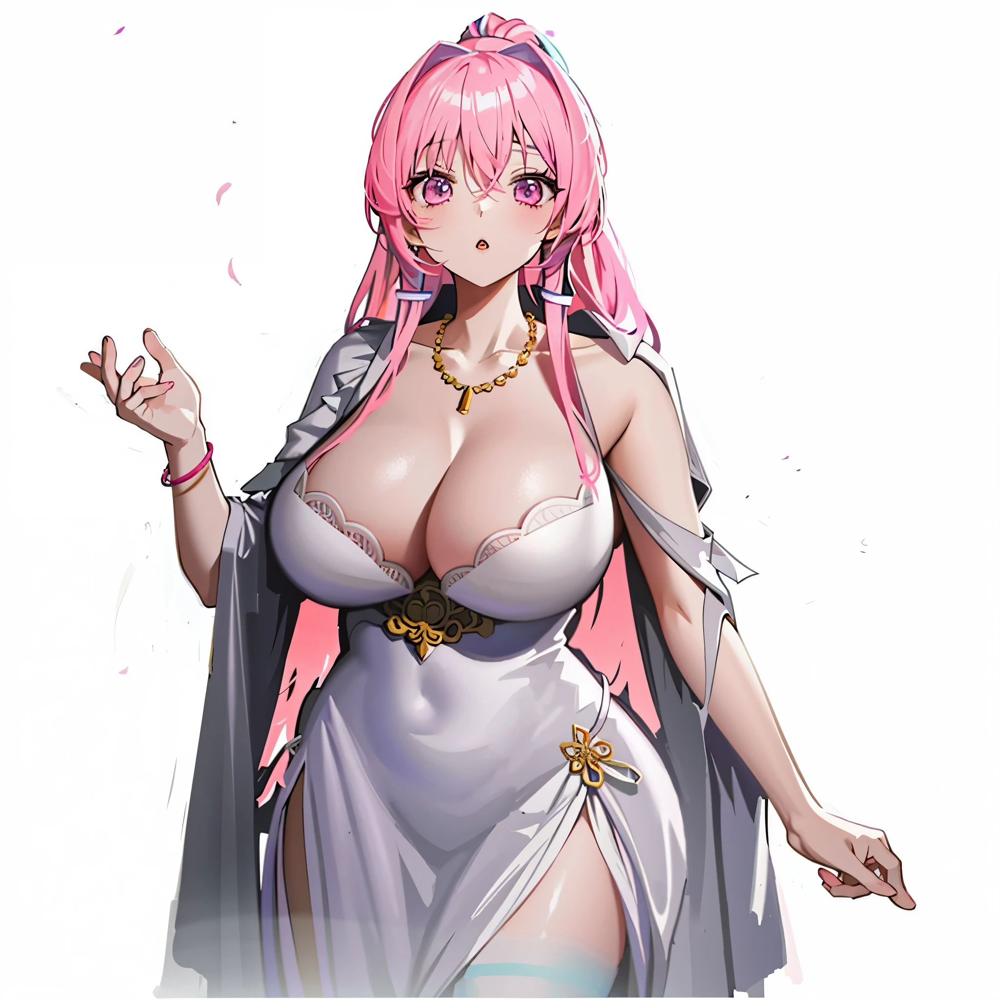 wearing blue dress、Anime girl with pink hair and white dress, Pink ponytail hair and cyan eyes, ((Wearing noble robes)), Cute anime waifu wearing beautiful clothes, eager character, Anime character with pink hair and red chinese hanfu, Popular topics on artstation pixiv,Produced by Anime Painter Studio, guweiz style artwork, Beautiful anime portrait, Detailed anime character art, Clean and detailed anime art,Three Kingdoms style,Three Kingdoms Unparalleled Style,Dressed in ancient Chinese costumes,Sonison,Open-chest outfit,Topless top,open chest,big ,Good shape,extremely delicate and beautiful, Amazing cleavage, Pink ponytail hair,Shine skin