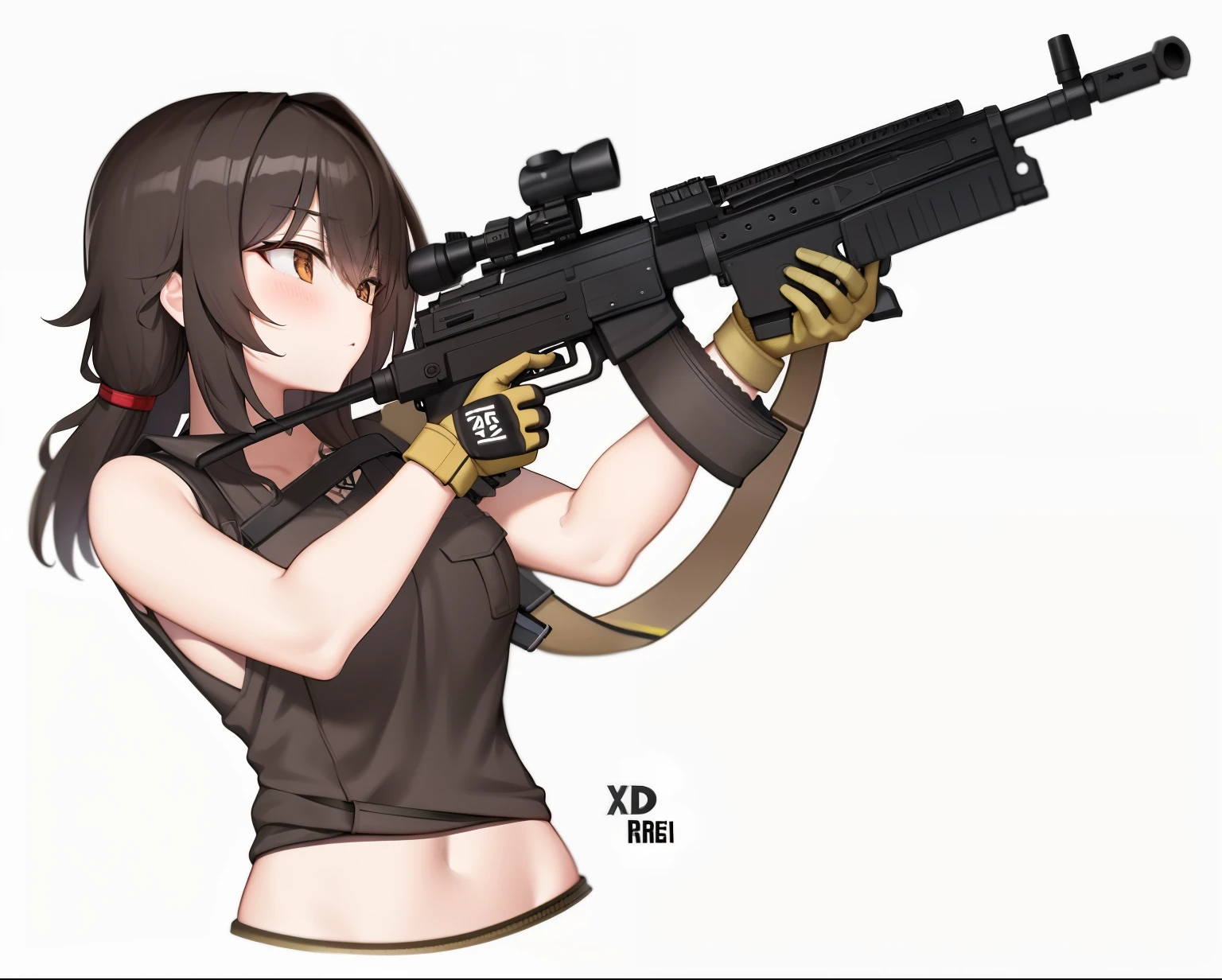 Holding a rifle和枪的女人的卡通图片, Bring rifle, hold pdw, brandishing assault rifle, metal gear solid quiet v, anime machine gun shooting, metal gear solid quiet, m4 sopmod ii girls frontline, Holding a rifle, infantry girl, bad posture, sniper girl in war, fully armed, Cartoon rendering art style